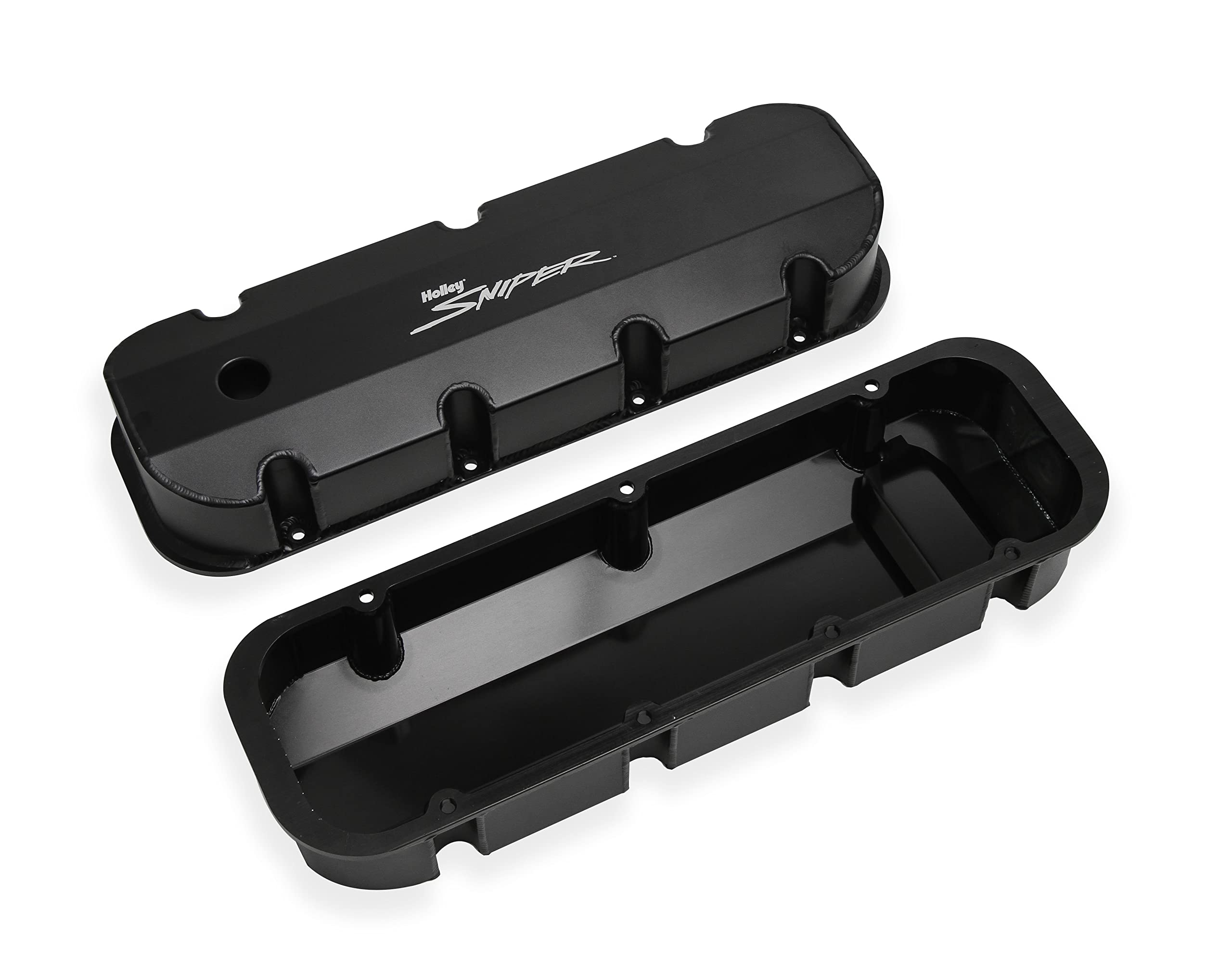 Holley 890004B Aluminum Valve Cover Set Tall Style W/Baffle/Smooth Hole Pair Black Finish Aluminum Valve Cover Set
