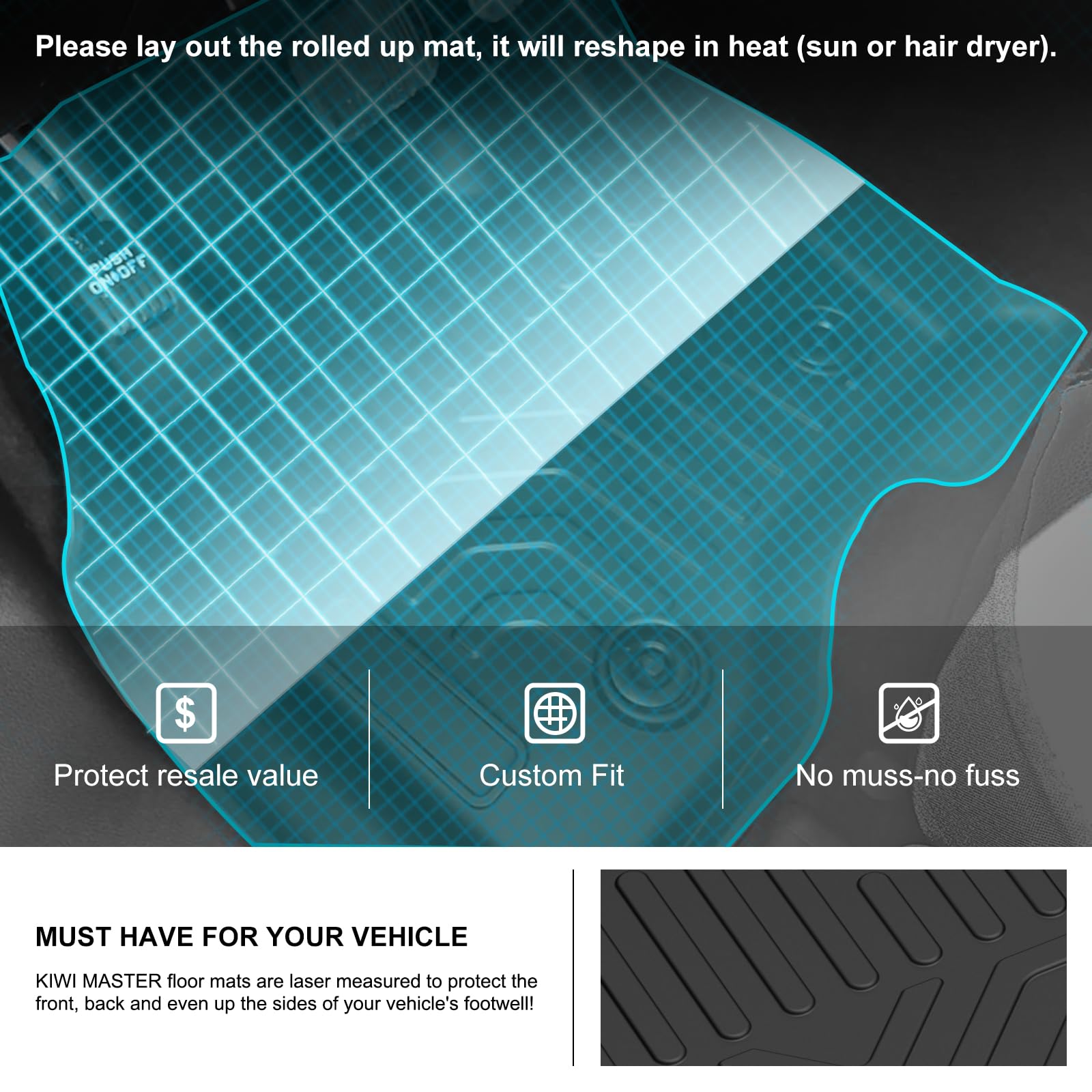 Kiwi Master Floor Mats For 2015-2019 Ford Explorer All Weather Mat Liners Front & 2Nd 2 Row Seat Tpe Slush Liner Black