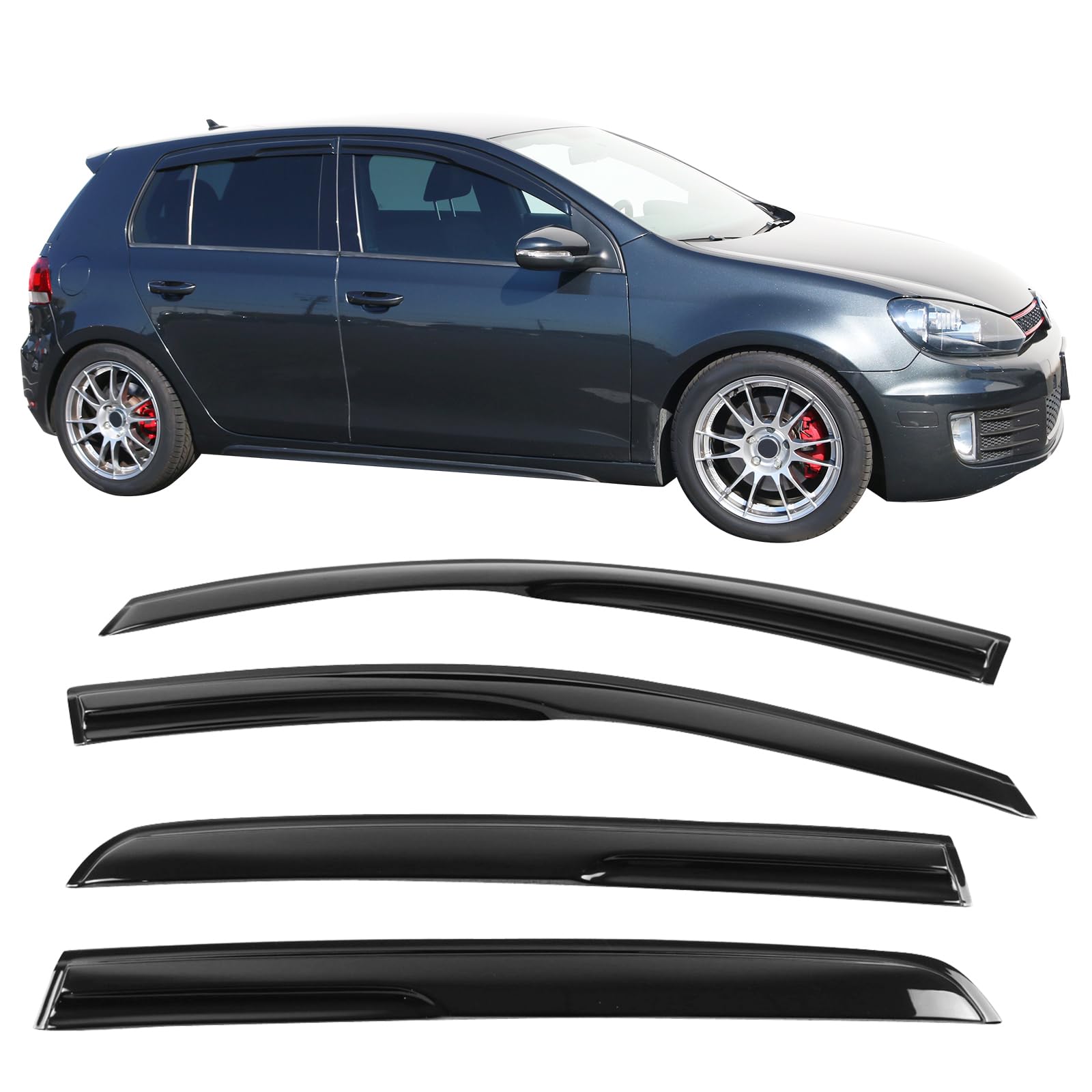 Ikon Motorsports Window Visor Compatible With 2010-2014 Vw Golf Mk6 Gti, Acrylic Smoke Tinted & Semi-Transparent Sun Rain Shade