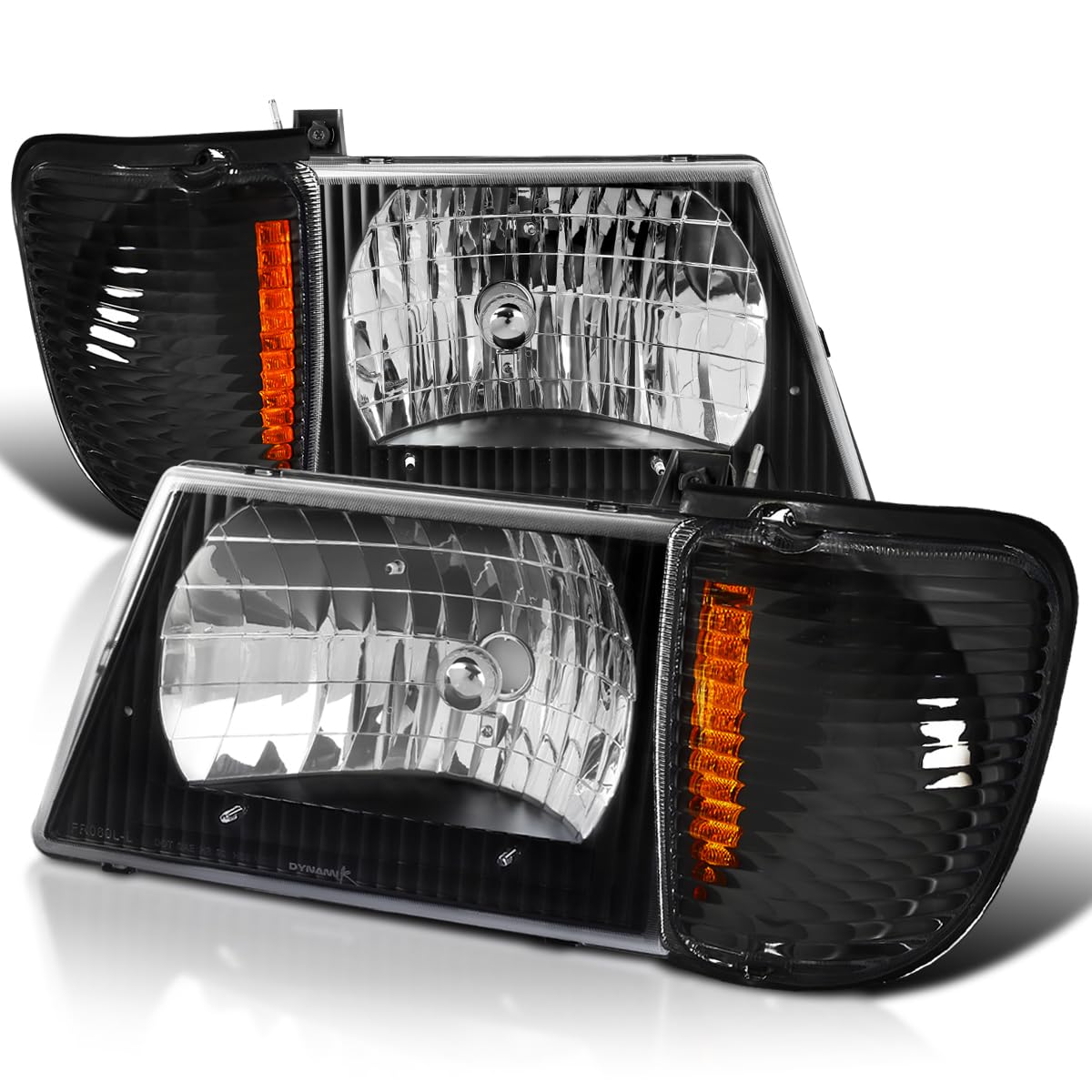 Spec-D Tuning Black Housing Clear Lens Headlights + Corner Lights Compatible With 1992-2006 Ford E150 E250 E350 E450 E550 Econol
