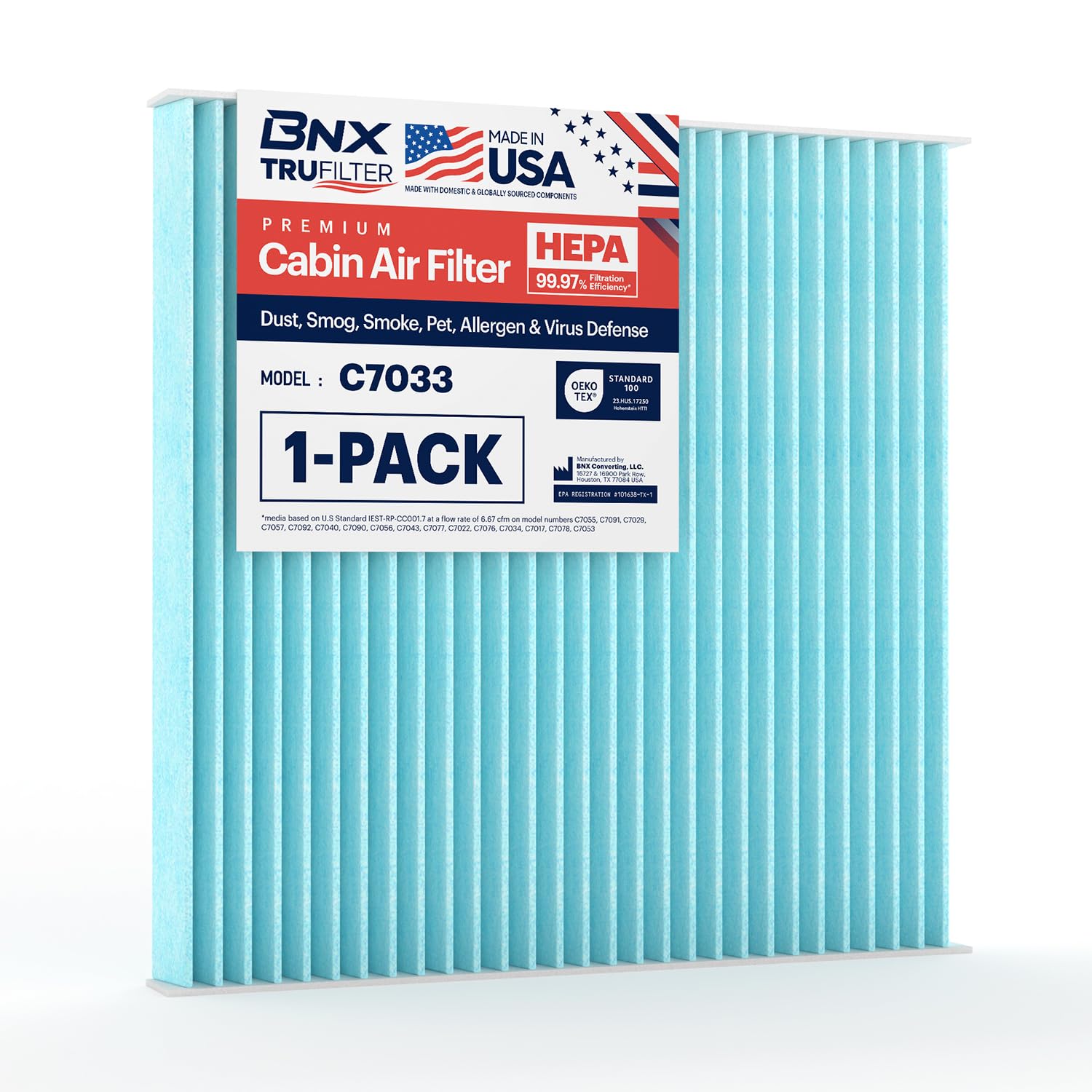 Bnx Trufilter C7033 Cabin Air Filter, Hepa 99.97%, Compatible With Dodge Dart; Pontiac: Vibe; Toyota Tacoma