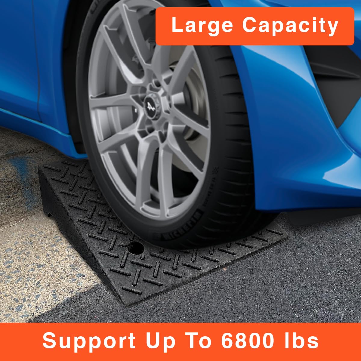 Rubber Curb Ramp 19.6''    19.6''    5'', Heavy Duty Rubber Threshold Ramp, Portable Driveway Ramp for Sidewalk Cars Motorcycles