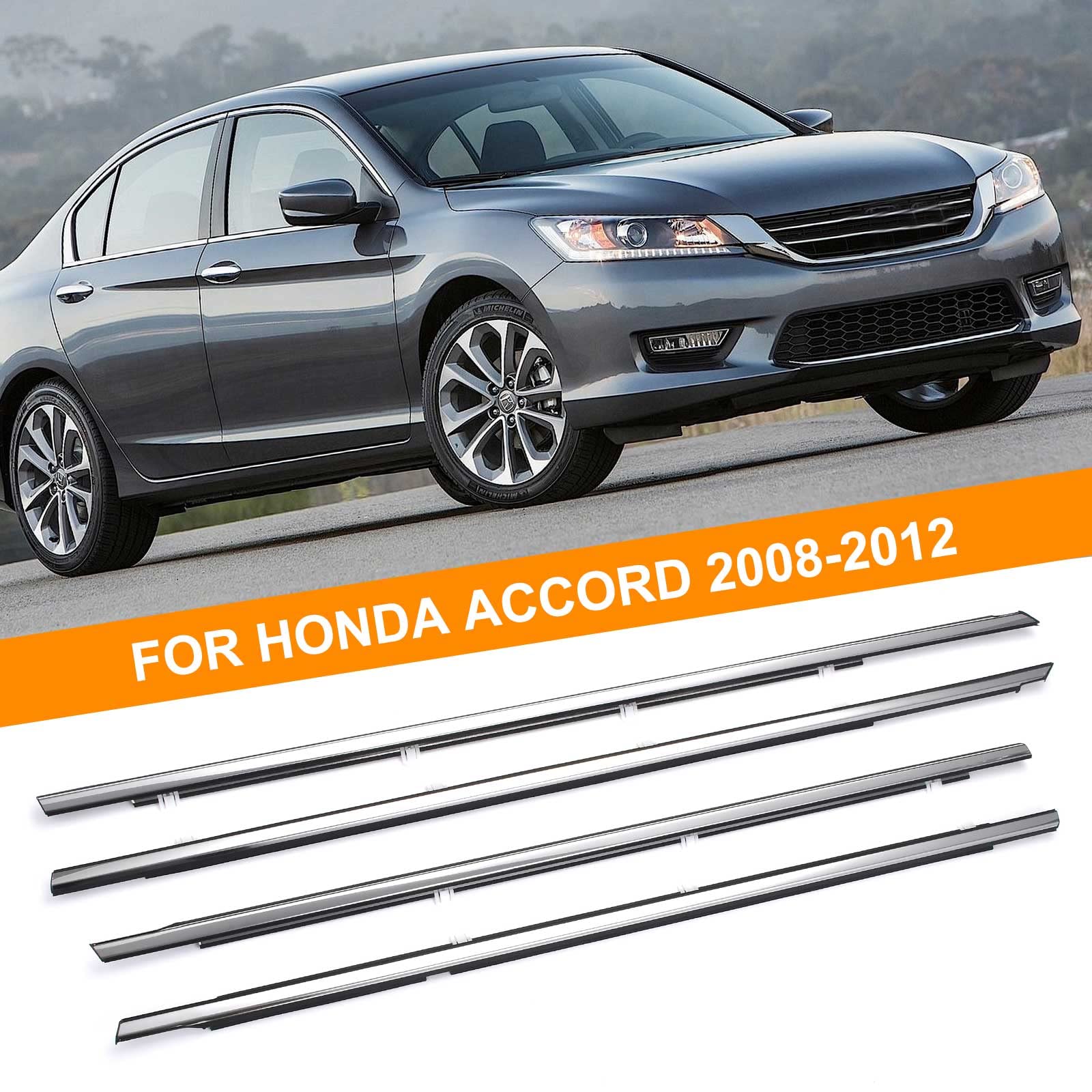 Yzqpnb Weatherstrip Window Molding Trim Seal Belt Chrome Compatible With Honda Accord 2008-2012 Front Rear Left Driver & Right Passenger Side Door Exterior Window Trim # 72410-Ta0-A01 72450-Ta0-A01