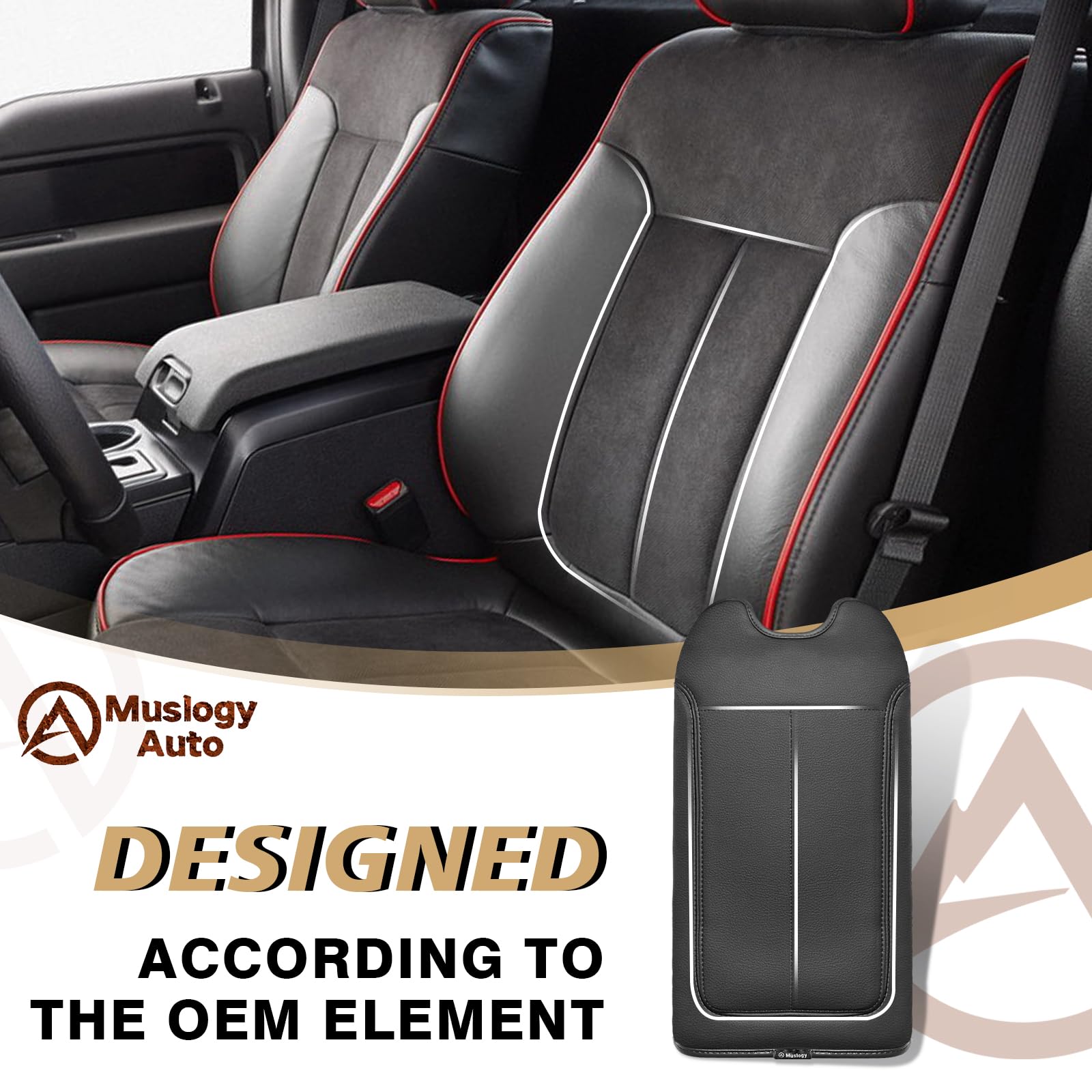 Muslogy Center Console Armrest Cover Compatible With Ford F-150 F150 2009-2014 Comfort Armrest Pad Arm Rest Cushion Vegan Leathe