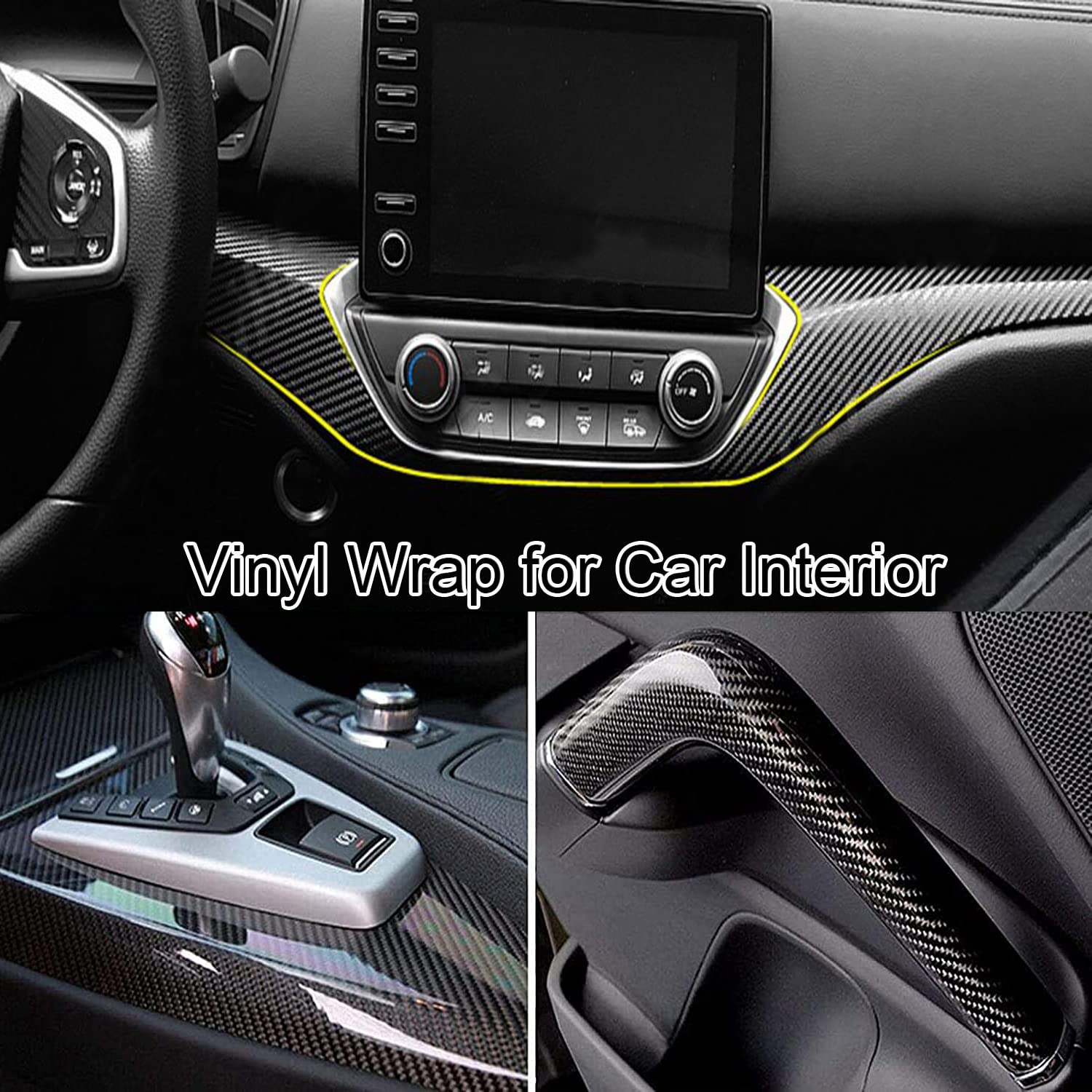 Black 6D Carbon Fiber Vinyl Wrap Roll 1Ft X 10Ft, Lypumso Super Glossy Car Wrap Film Featuring Bubble Free Air Release Technology, Car Moto Diy Interior Exterior