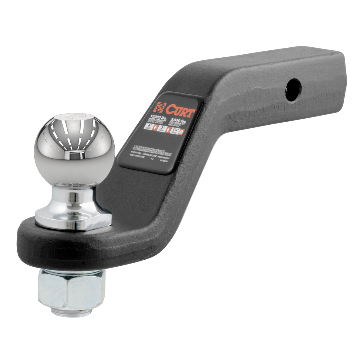 Curt 45332 Trailer Hitch Mount With 2-5/16-Inch Ball & Pin, Fits 2-Inch Receiver, 15,000 Lbs, 4-Inch Drop