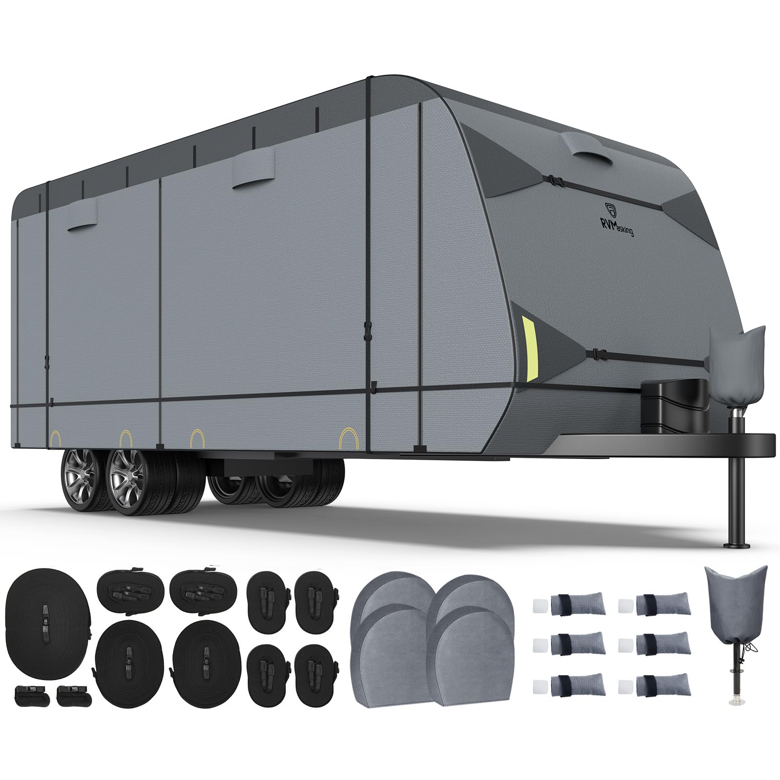 Rvmasking Rv Cover, Heavy Duty 7 Layers Travel Trailer Cover With 4 Tire Covers For 22'1''-24', Windproof Rip-Stop Anti-Uv Campe