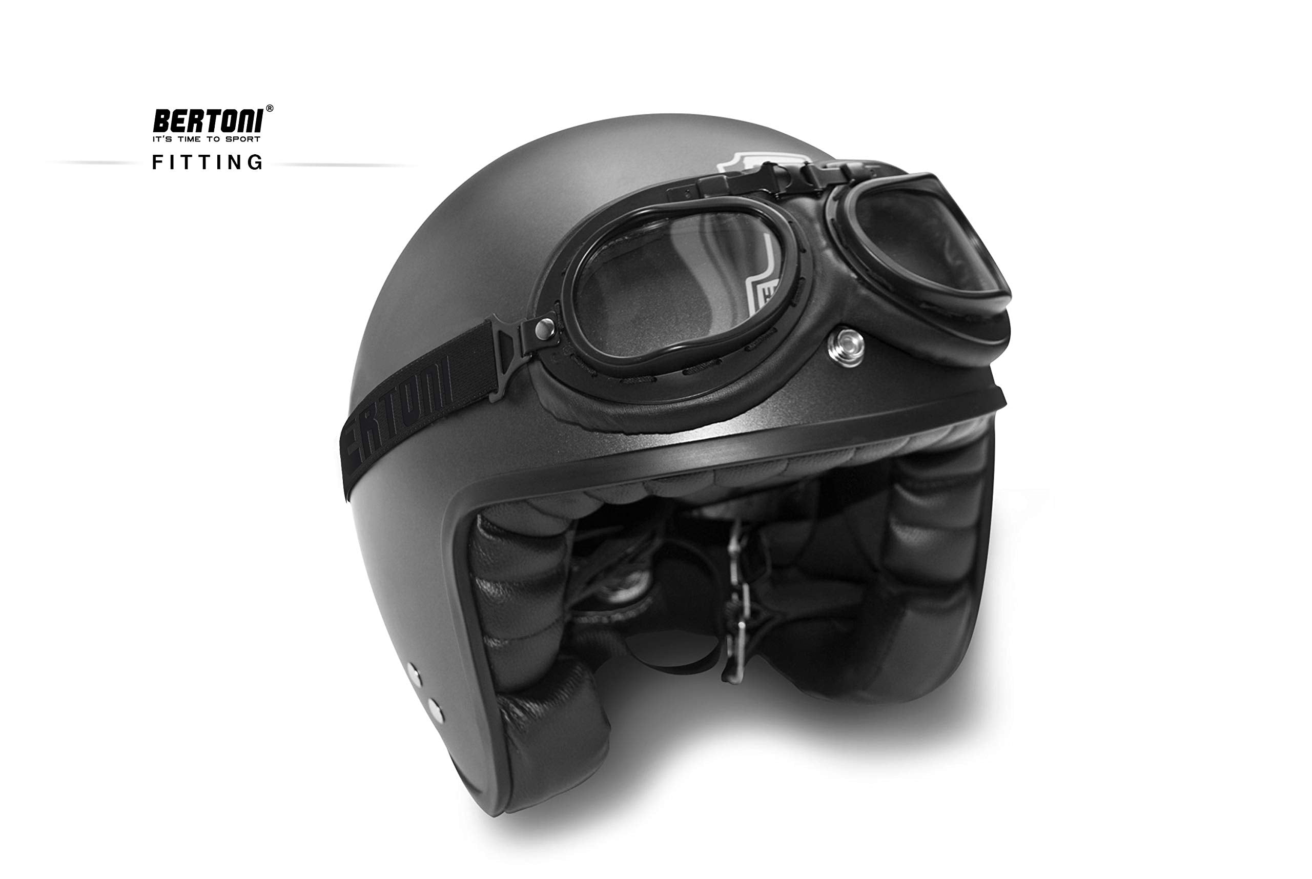 Bertoni Vintage Aviator Motorcycle Goggles Matt Black Anticrash Photochromic Lenses - F195Ph Pilot Over Helmets Glasses