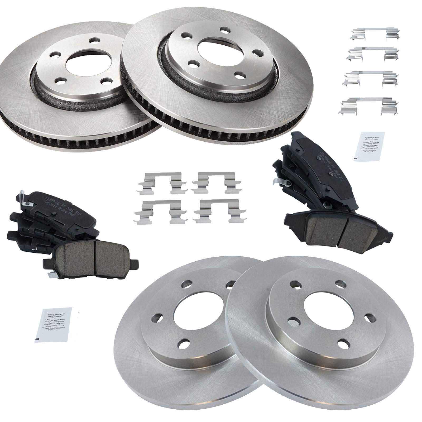 Trq Front And Rear Brake Pad & Rotor Kit Brake Pads Brake Rotor Ceramic Compatible With 2004 Pontiac Grand Prix