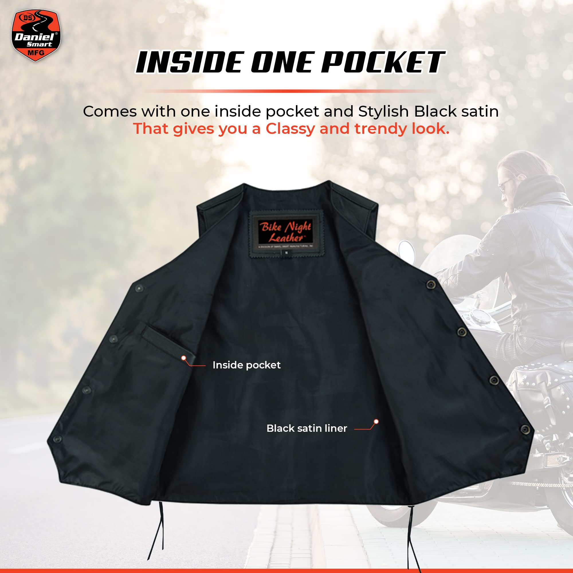 Daniel Smart Leather Vests For Kids Premium Cowhide Black Leather Vest With Unique V-Neck Design & Multiple Pockets