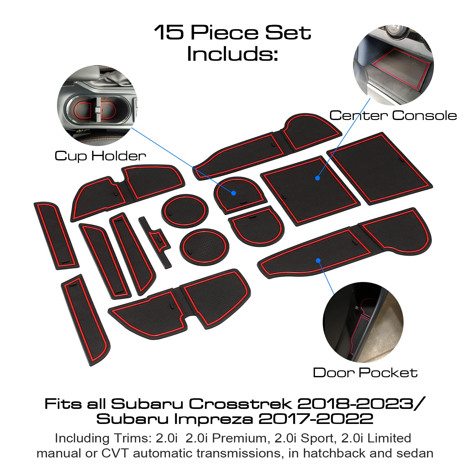 Mochent Cup Holder Insert For Subaru Crosstrek 2023 2022 2021 2020 2019 2018 And For Subaru Impreza 2017-2023 Center Console Mat Non-Slip Door Pocket Liners Interior Accessories(Red)