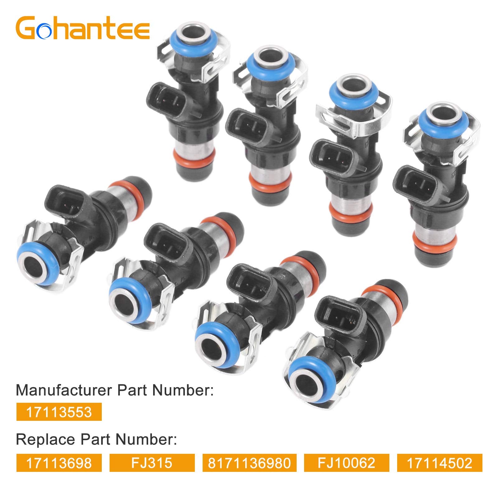 Fuel Injectors Compatible With Chevy Silverado 1500 2500 3500 Tahoe Replacement For Gmc Sierra 1500 2500 3500 Tahoe 4.8L 5.3L 6.0L 2001-2006 Replace 17113553 Fj315 17113698 8Pcs 4 Holes Injector
