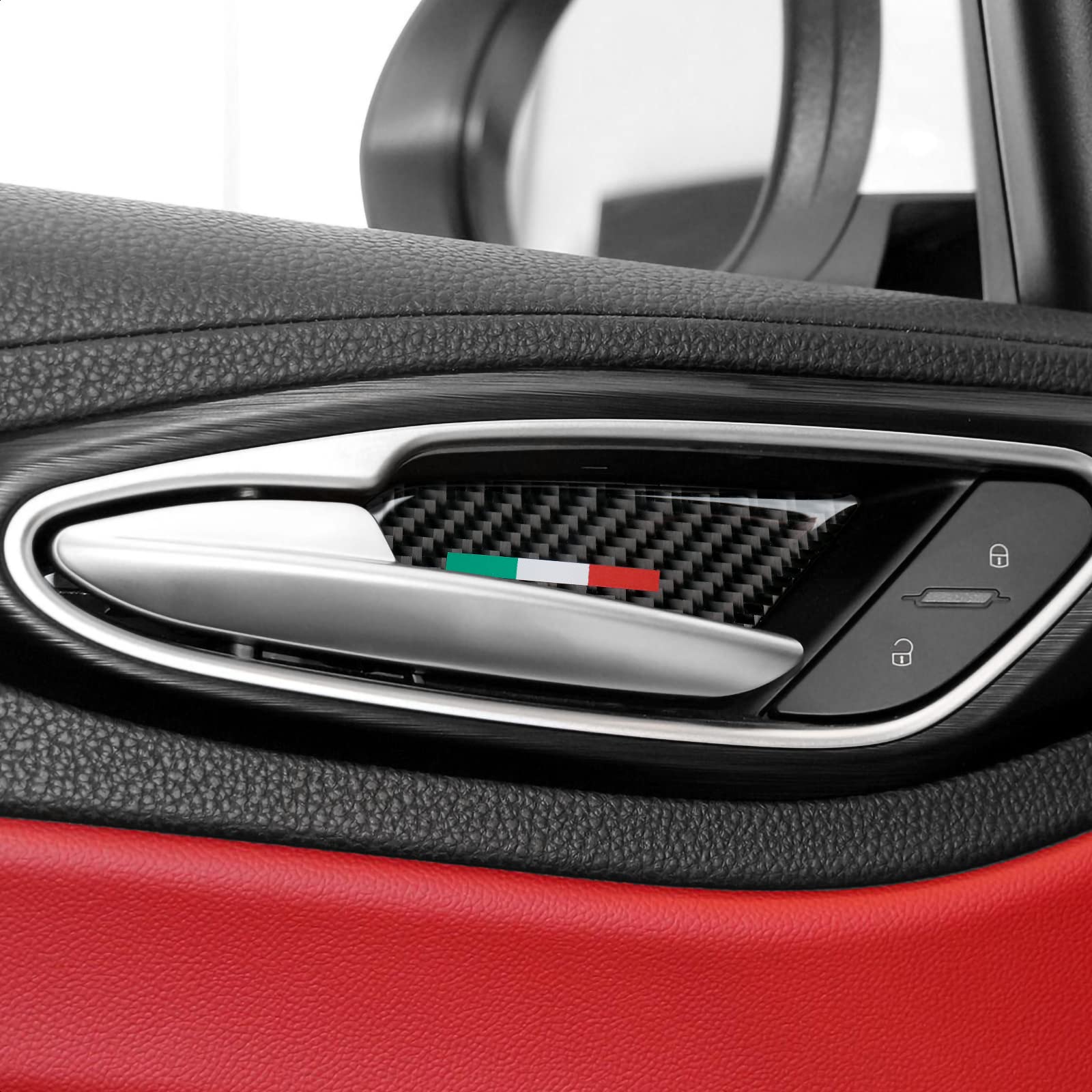 4Pcs Car Inner Door Bowl Cover Trim Carbon Fiber Sticker Decal Fits For Alfa Romeo Giulia Stelvio Tonale 2016 2017 2018 2019 202