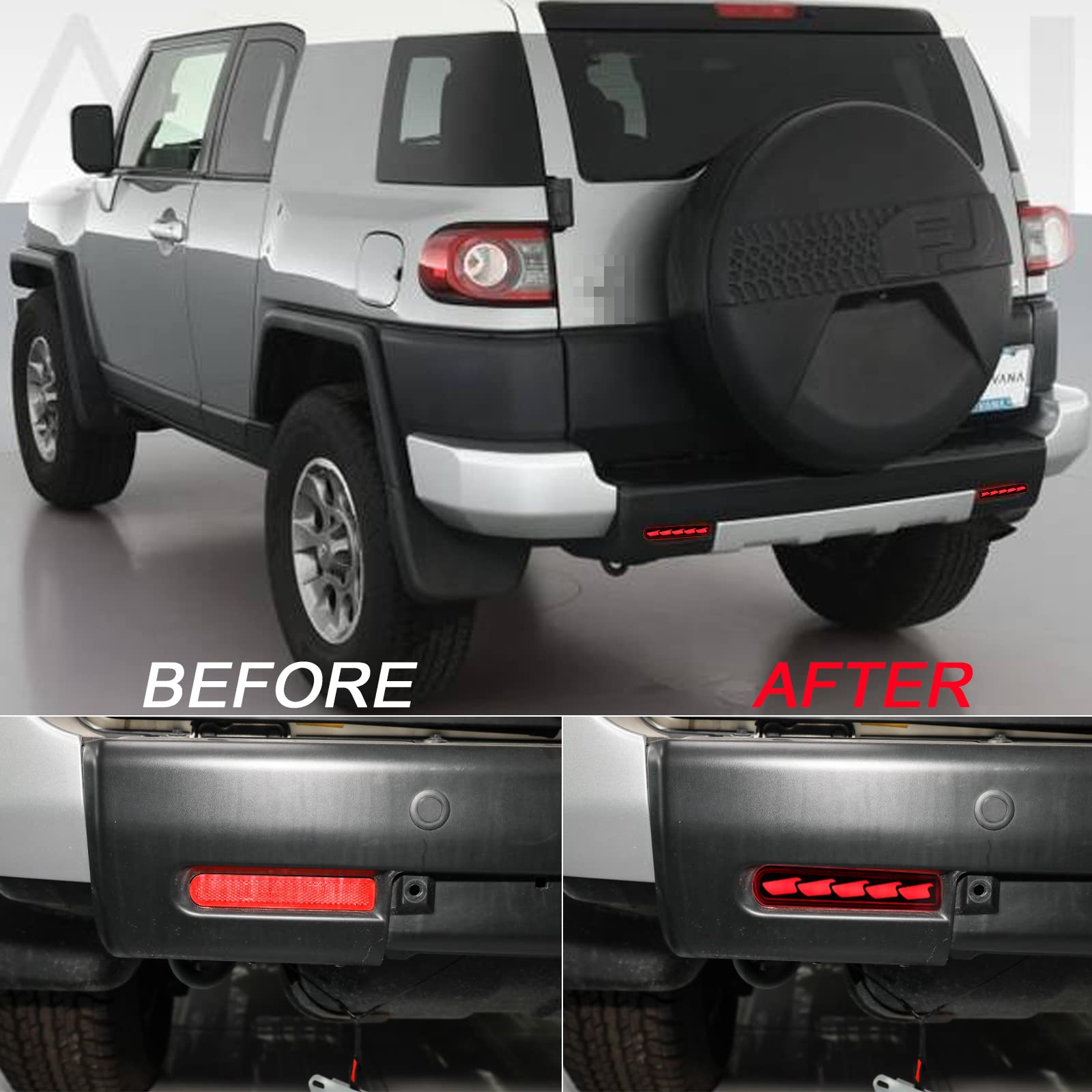 Keegtbox Red Rear Bumper Fog Brake Tail Light Sequential Flash Turn Signal Lamps Compatible With Toyota Fj Cruiser 2007-2021 Accessories