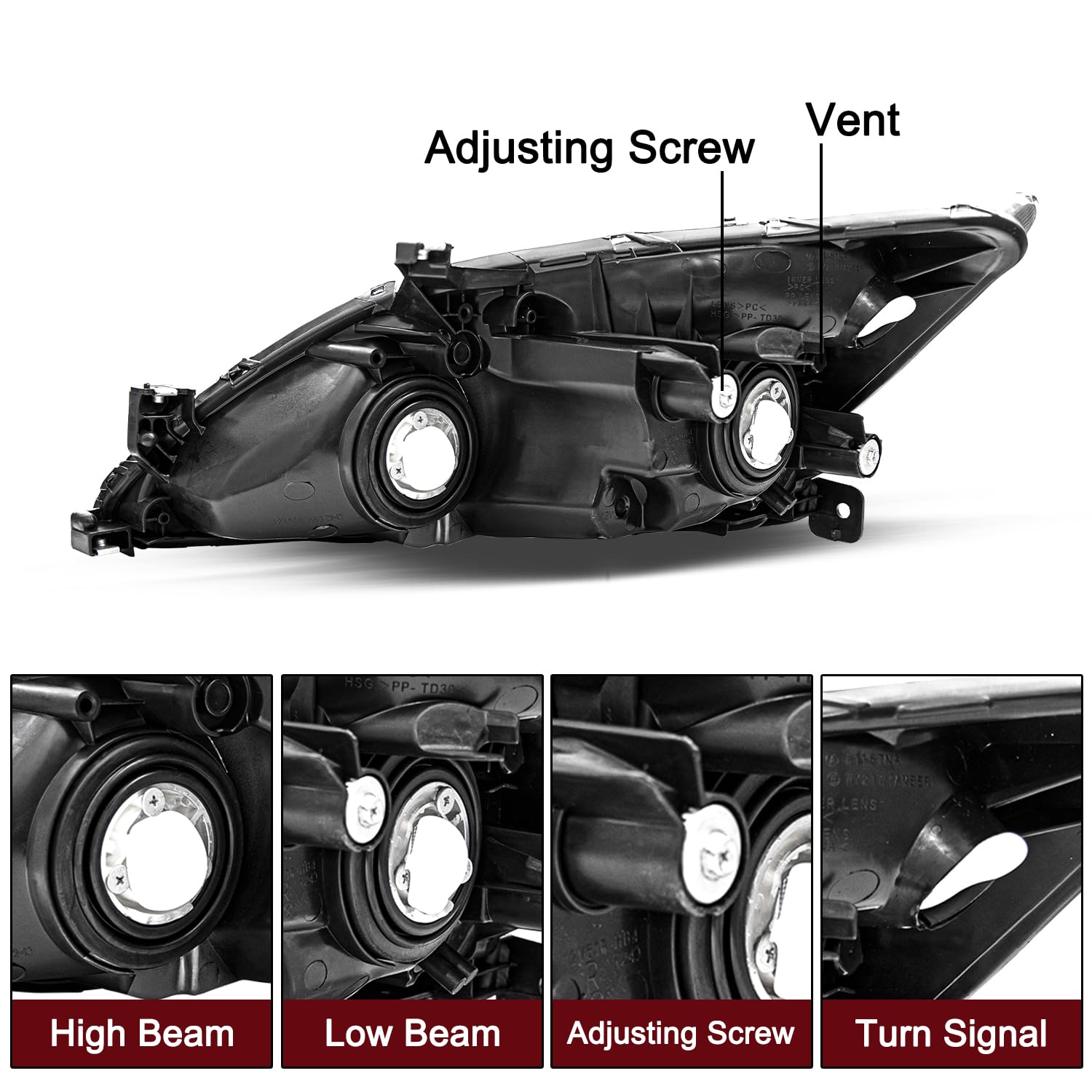 Jsboyat Headlight Assembly Compatible With 2003-2007 Honda Accord Black Housing With Clear Reflector Passenger And Driver Side (
