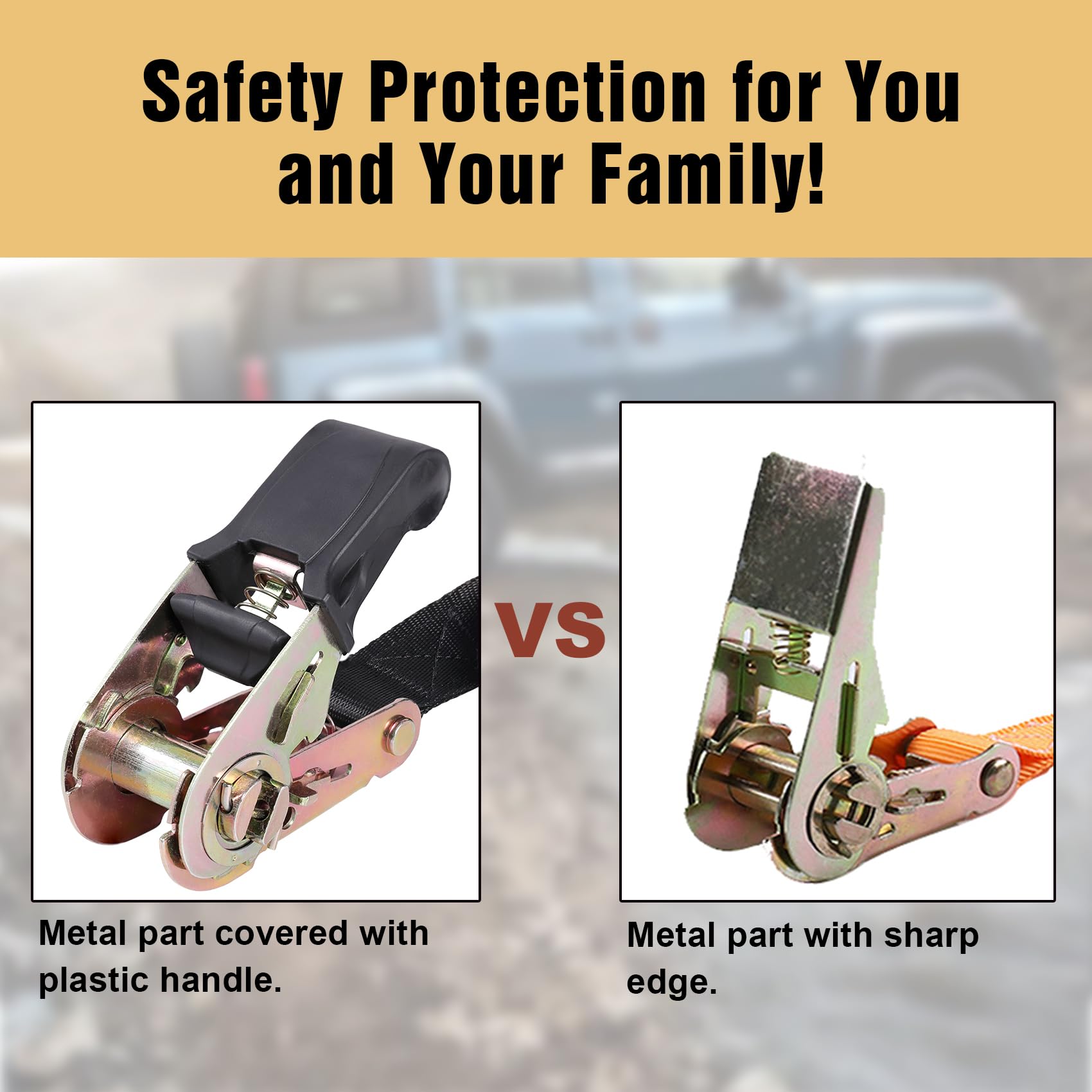 Masterwise Endless Ratchet Strap, Black Ratchet Straps Heavy Duty Tie Down Straps 1 Inch Simple Strap For Motorcycles, Trailer, Kayak, Cargo, Roof Rack (1In X 8Ft-2Pcs)