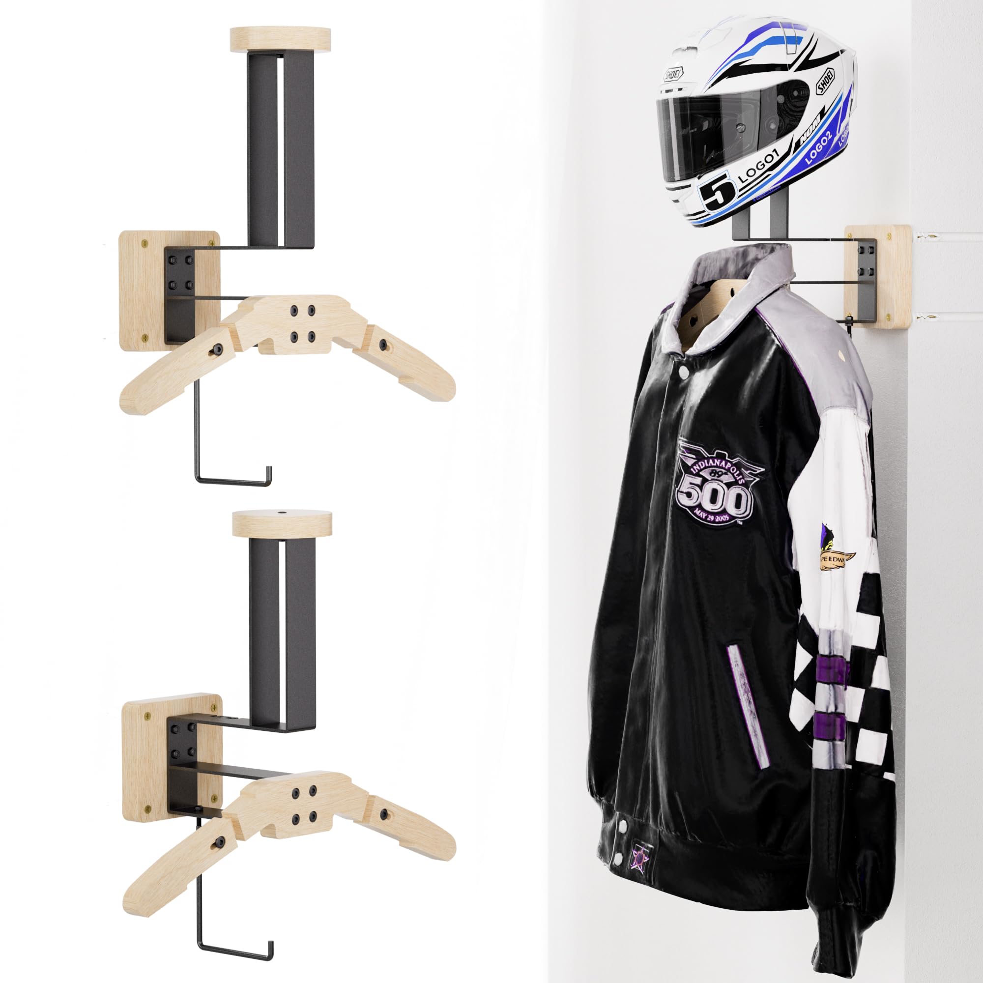Leadiy Motorcycle Helmet Holder, Helmet Holder Wall Mount,Motorcycle Helmet Rack with Jacket Hanger