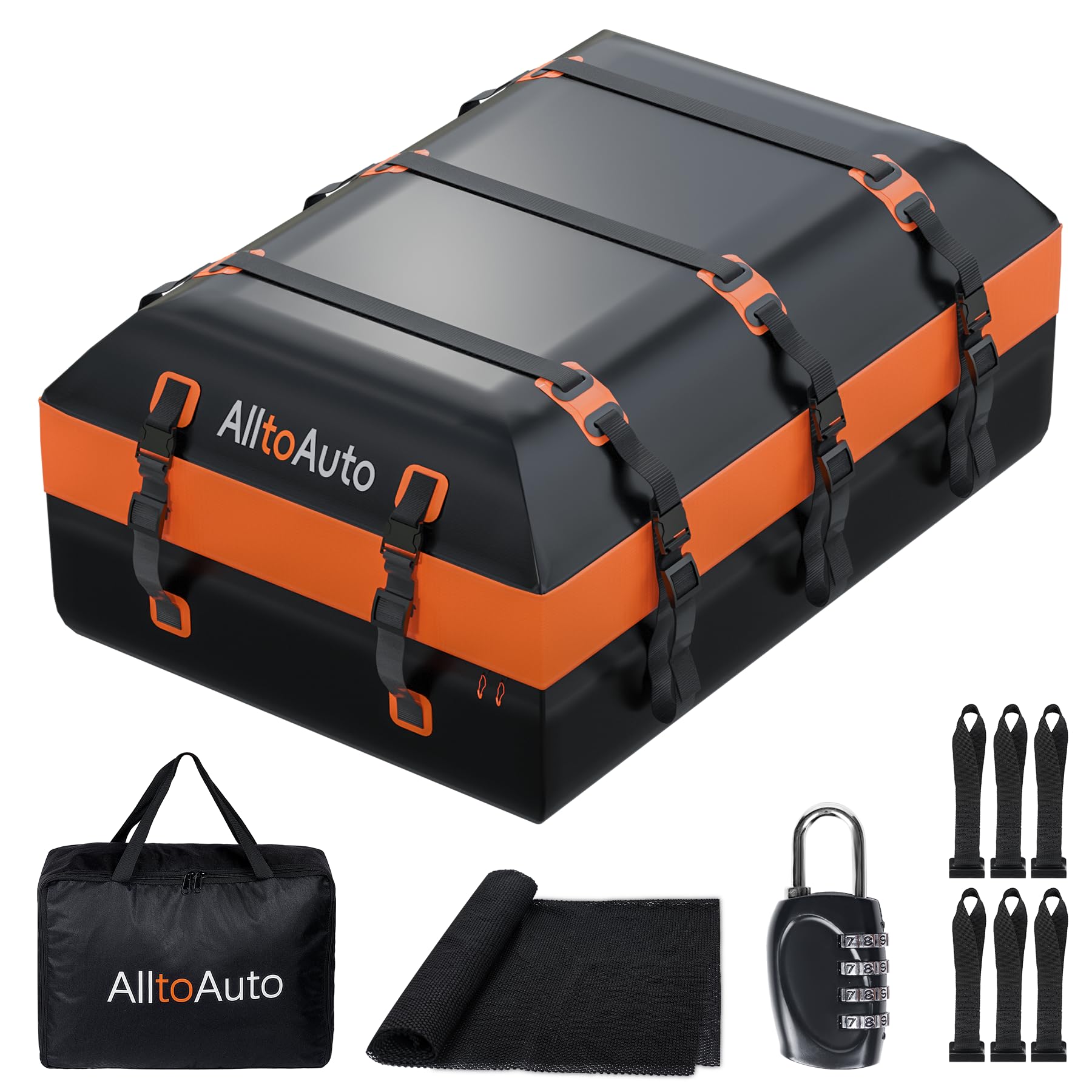 AlltoAuto Car Rooftop top Cargo Carrier 21 Cubic feet Waterproof for All Cars with/Without Rack, Includes Anti-Slip Mat, 10 Rein