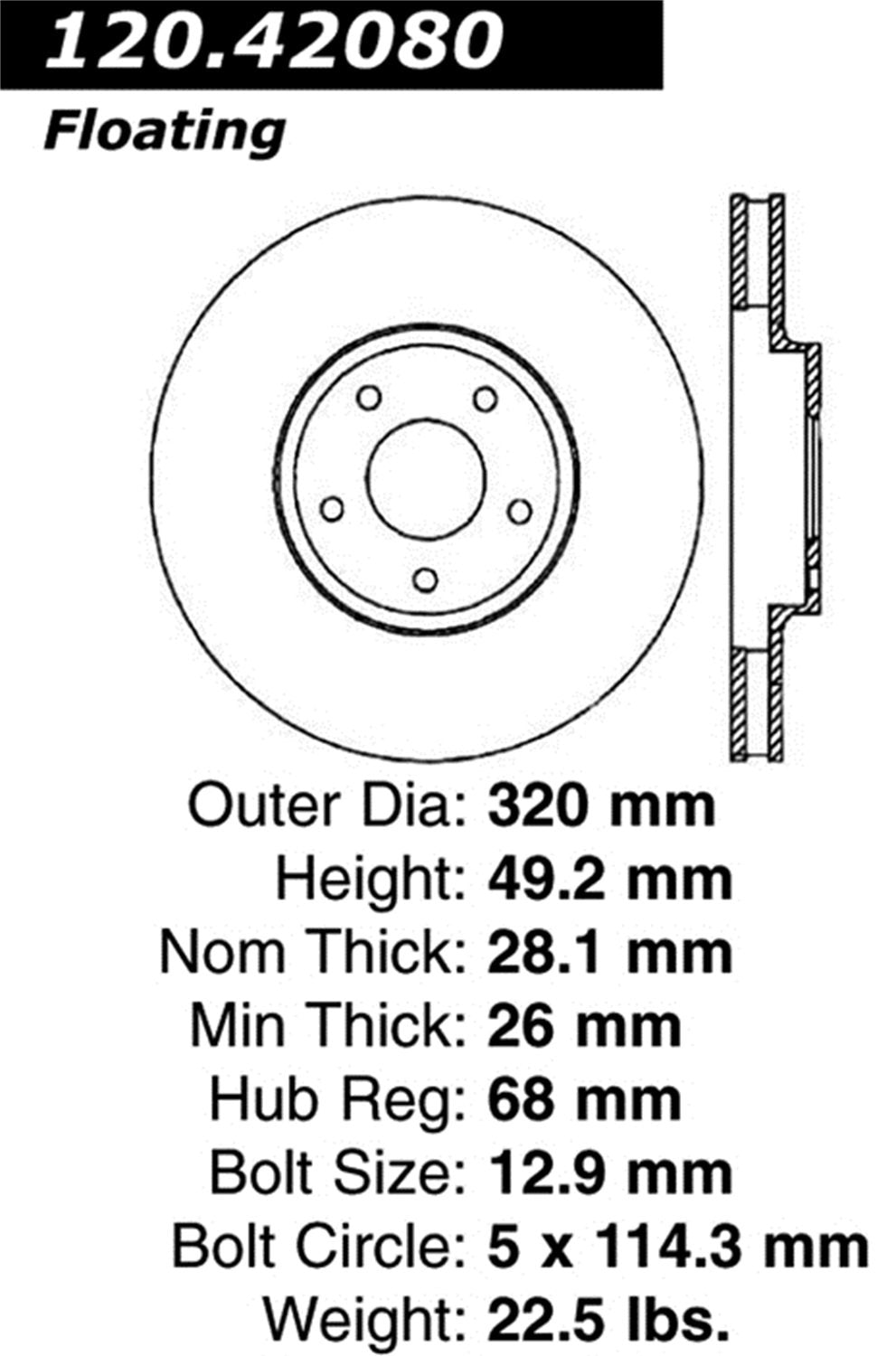Stoptech 128.42080L Front Left Sport Cross Drilled Brake Rotor