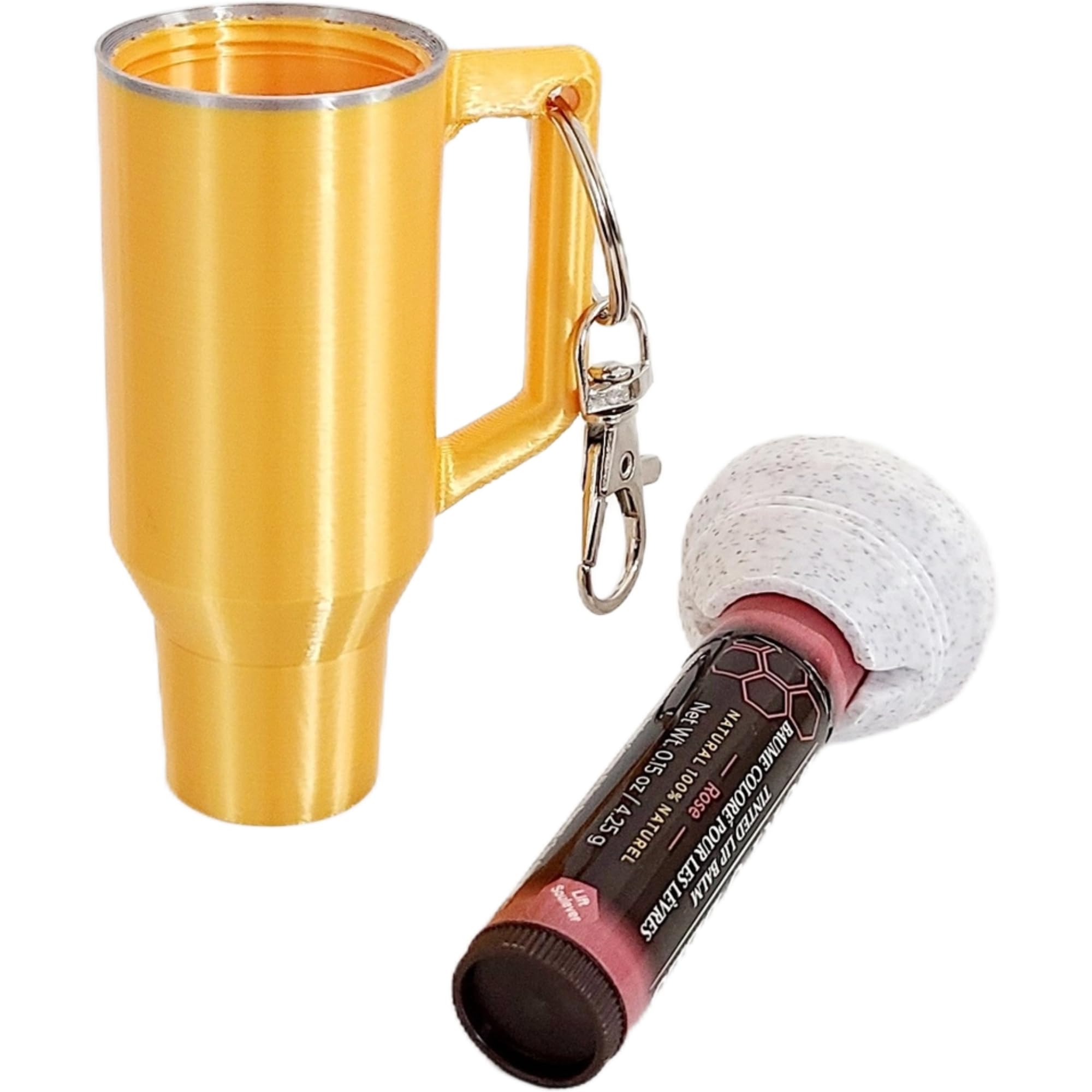 Miniature Tumbler Replica Keychain - 3D Printed Desk Accessory Home Decor (3 Pack: Gold Chapstick Edition)