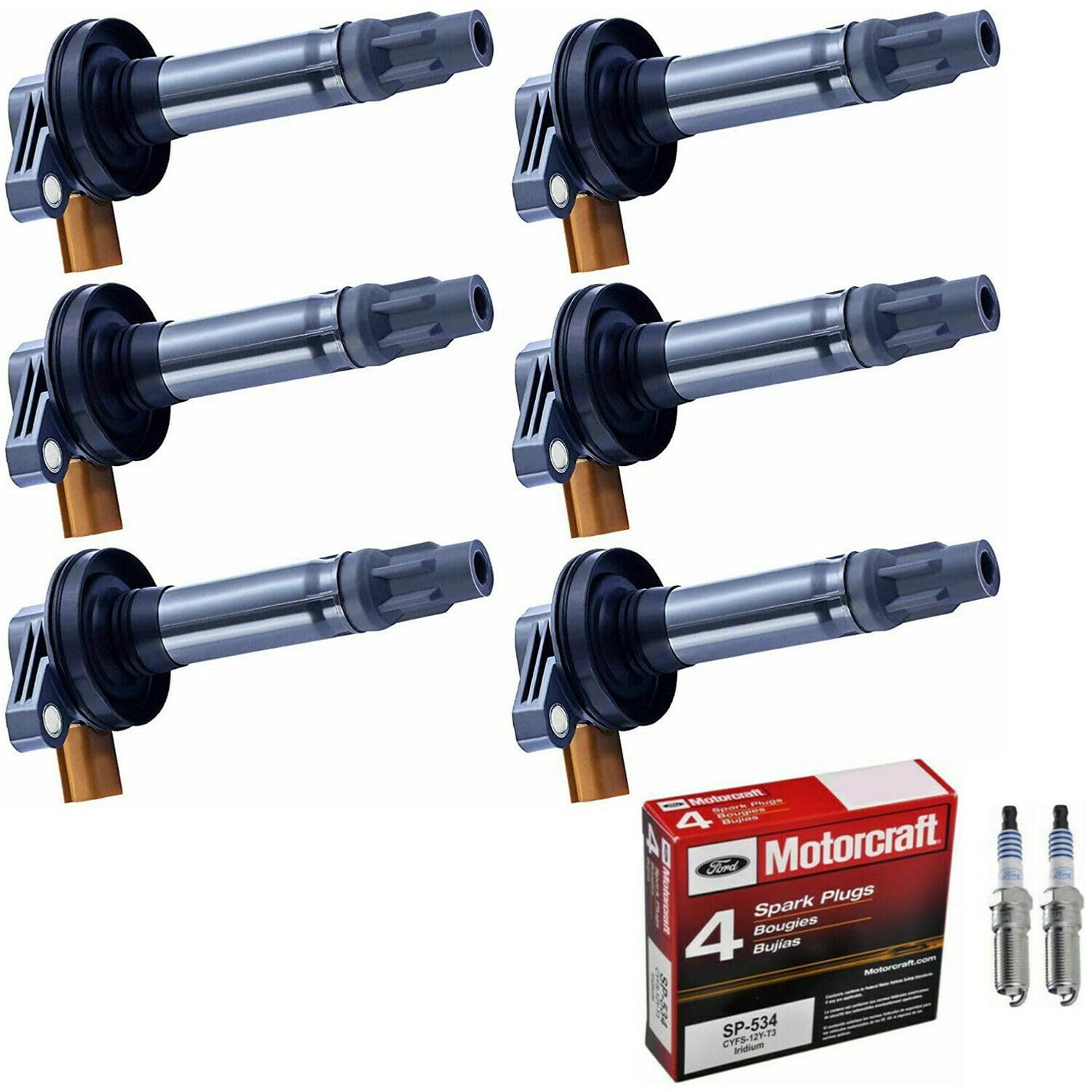 MCK 6pcs Ignition Coil Pack And Motorcraft Iridium Spark Plug Compatible With Ford Lincoln Expedition F-150 F150 Flex Police Int