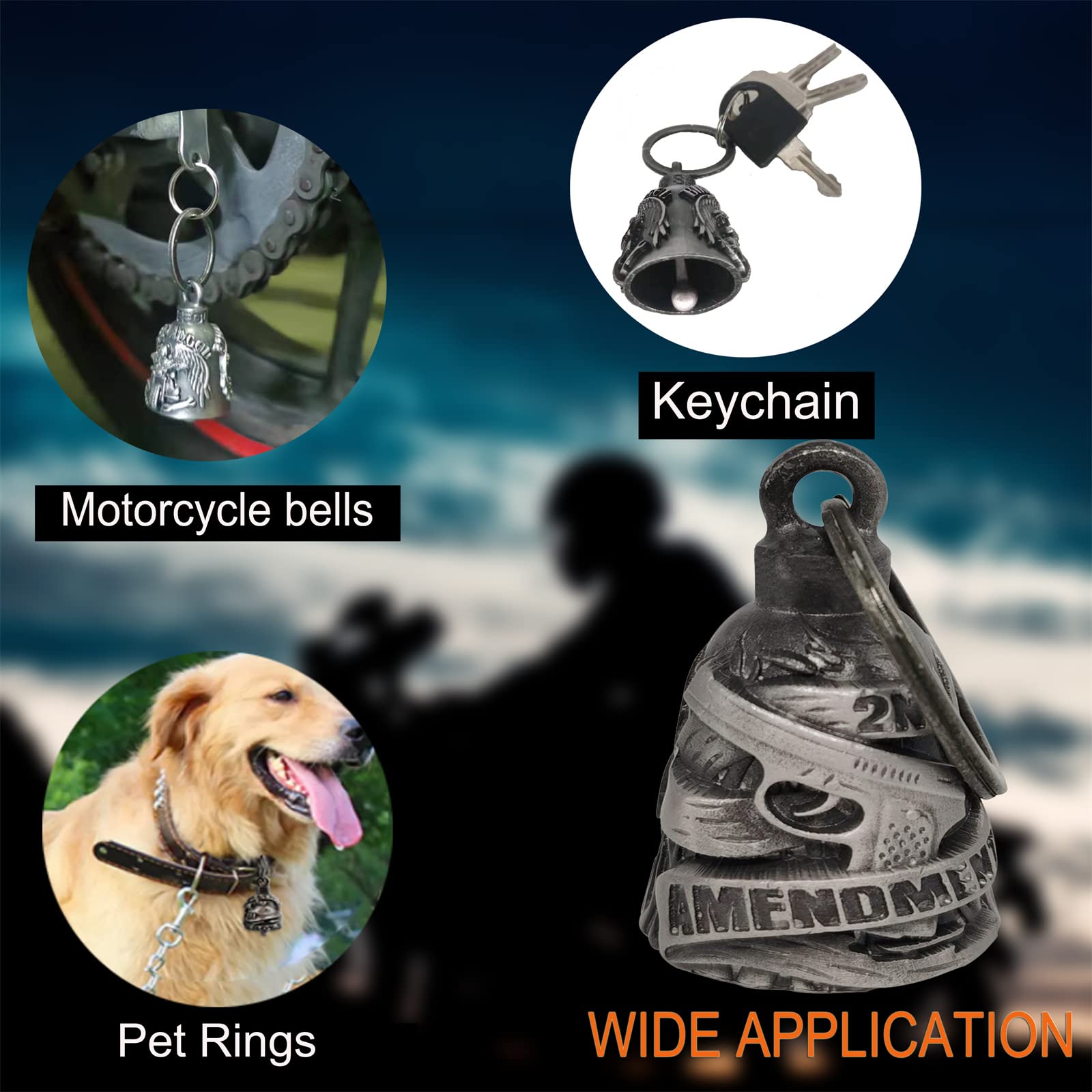 Dream Apparel Motorcycle ride bell for bikers,heavy spirit bells accessory and key chain for luck (DBL7-L 2nd amendment)
