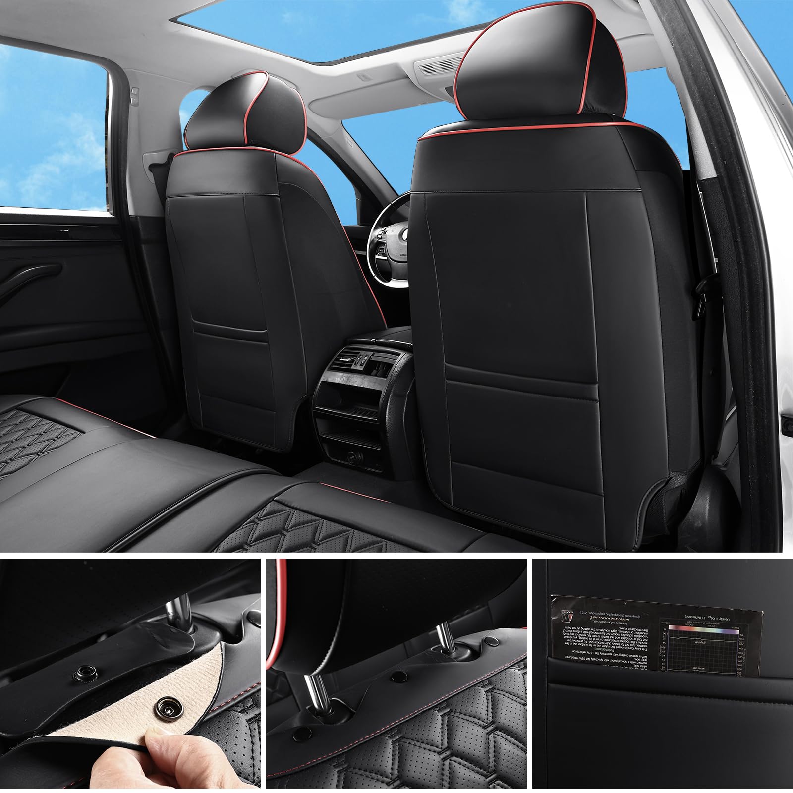 Sxikin Car Seat Covers Full Set, Luxury Faux Leather Car Seat Covers Waterproof Non-Slip Seat Protector Universal Fit For Most C