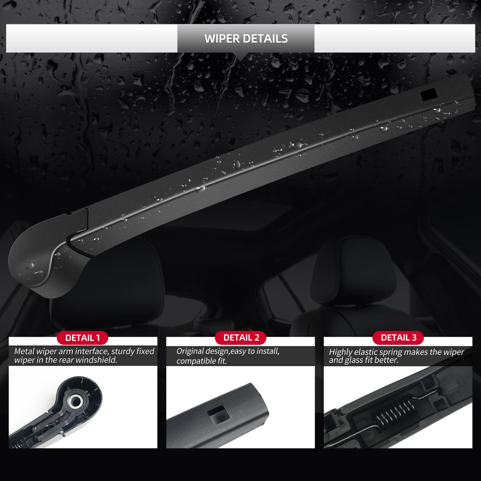 Gardimu Rear Wiper Blade Assembly, Back Windshield Wiper Blades Arm Accessories Replacement For Volkswagen Atlas 2018-2024, Rear Wiper Blade And Arm Set For 2018 2019 2020 2021 2022 2023 2024