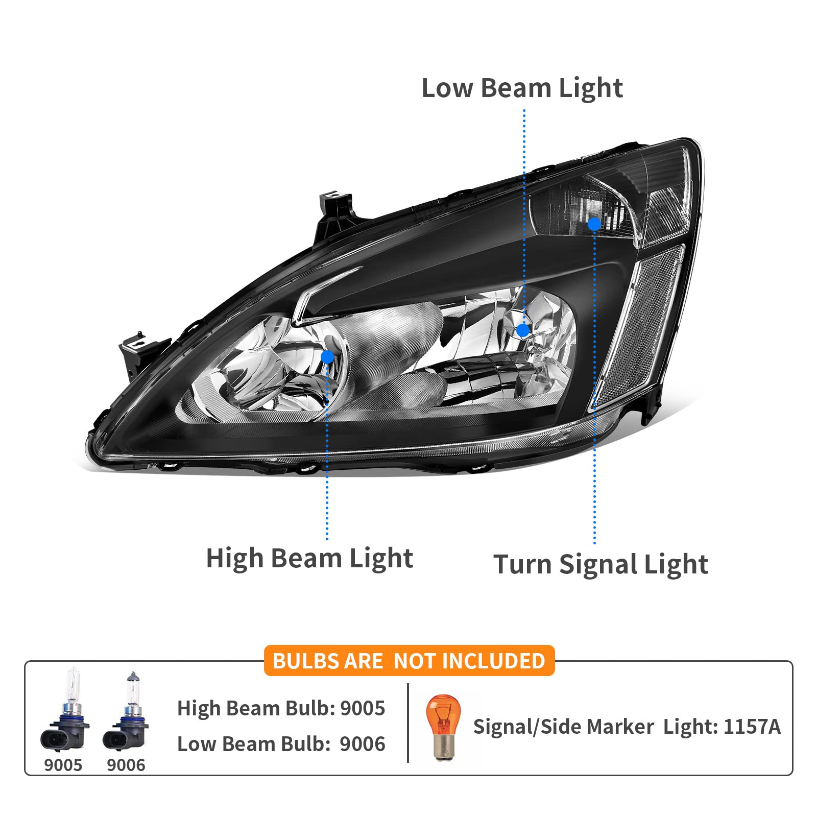 Dwvo Headlight Assembly Compatible With 03 04 05 06 07 Accord Oe Headlamp Replacement Black Housing Clear Reflector Clear Lens