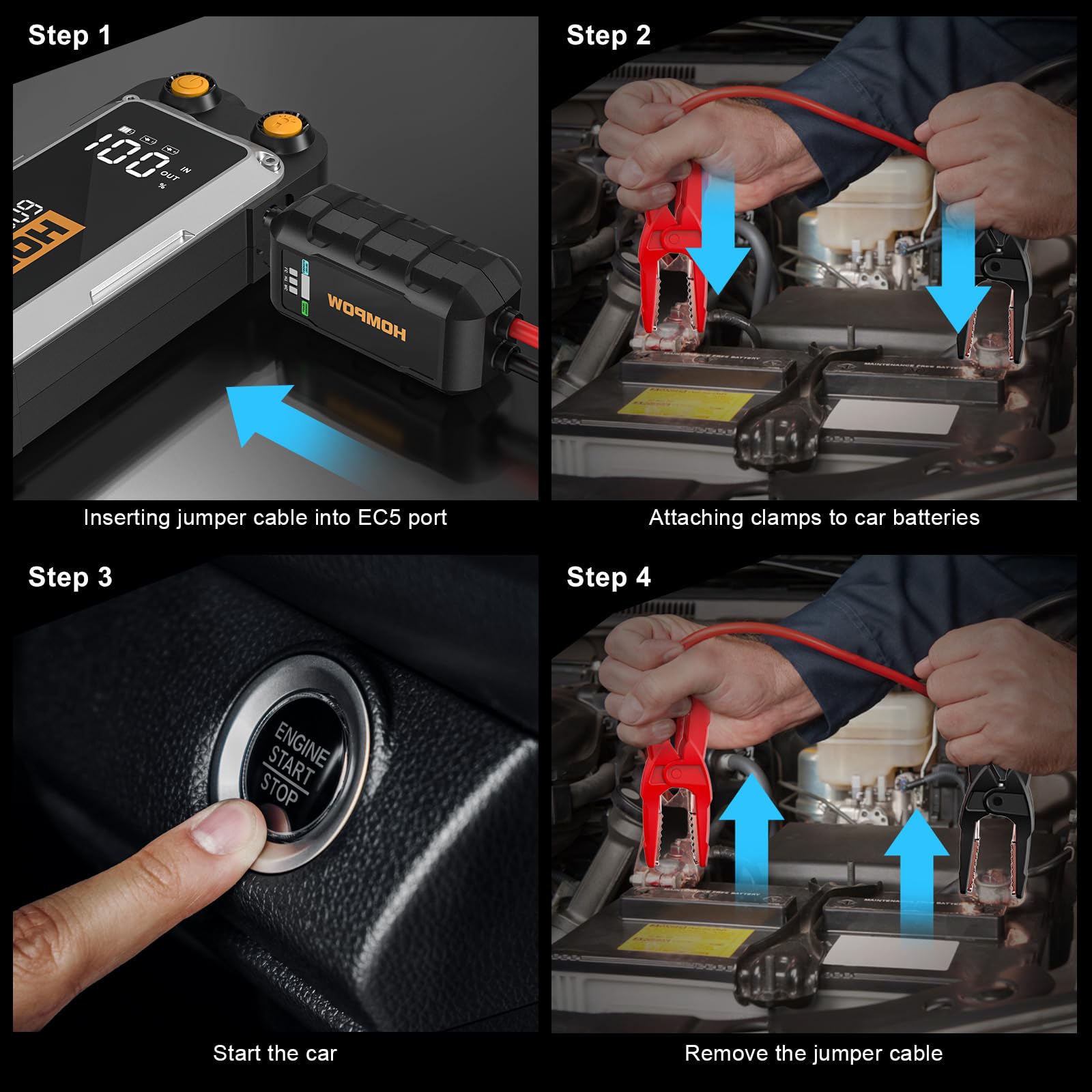 Hompow Jump Starter, 6000A Peak Portable 12V Car Battery Charger For All Gas And Up To 12L Diesel Engine, 28000Mah Jump Box With Led Light, Usb, And Lcd Screen