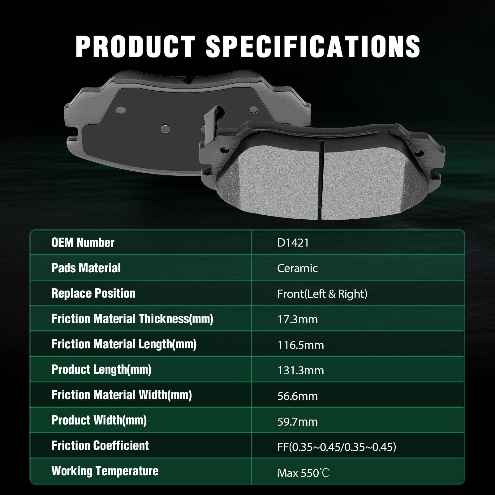 Automuto 4Pcs Front Ceramic Disc Brake Pads Set D1421 For Buick Allure Cascada Lacrosse Regal For Cadillac Elr For Chevrolet Equ