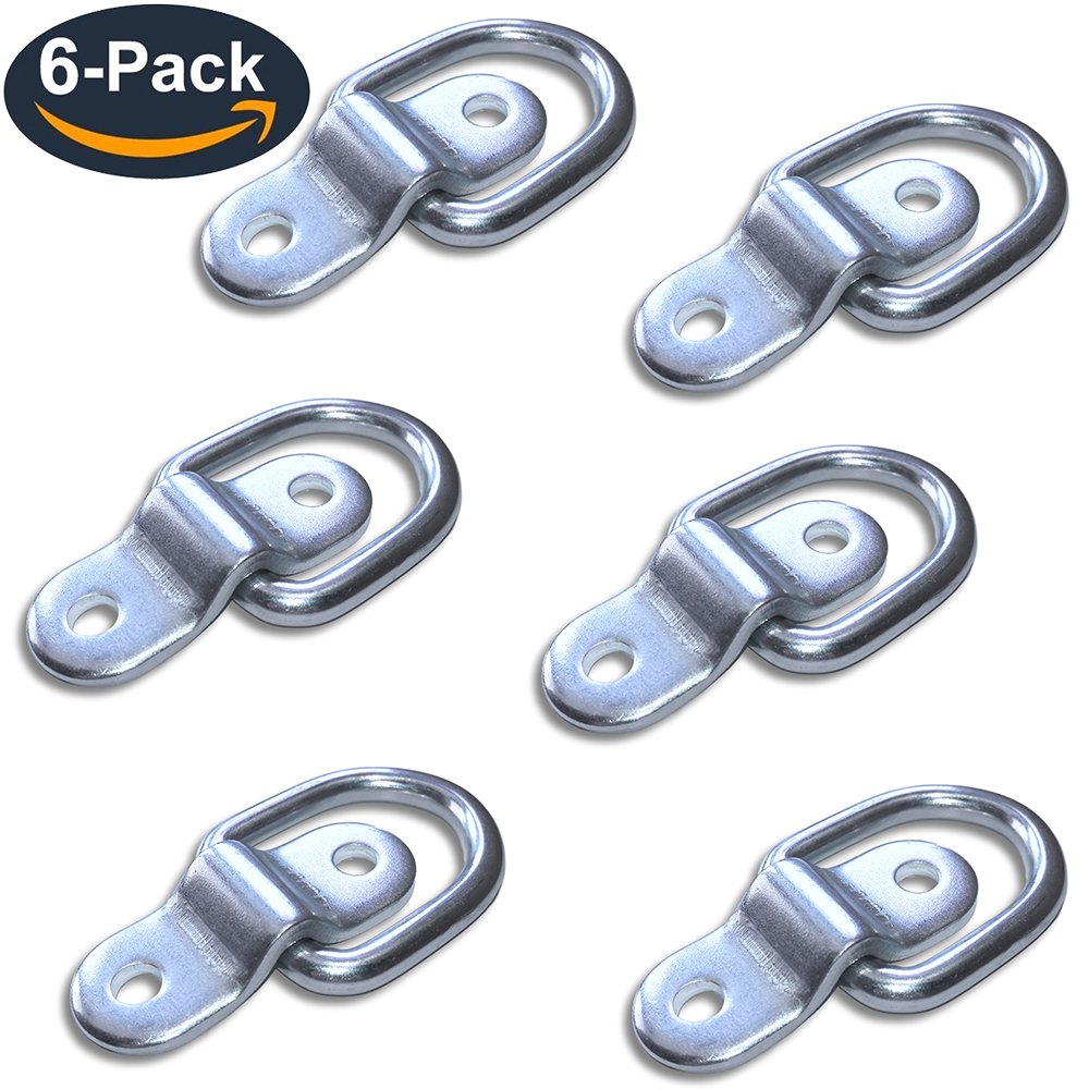 D Rings Tie Down Anchors Hooks For Trailer Truck Bed Bracket Enclosed Points Pickup Camper Surface Mount D-Ring 1/4 Heavy Duty 6 Pack W/ 7200 Pound Capacity