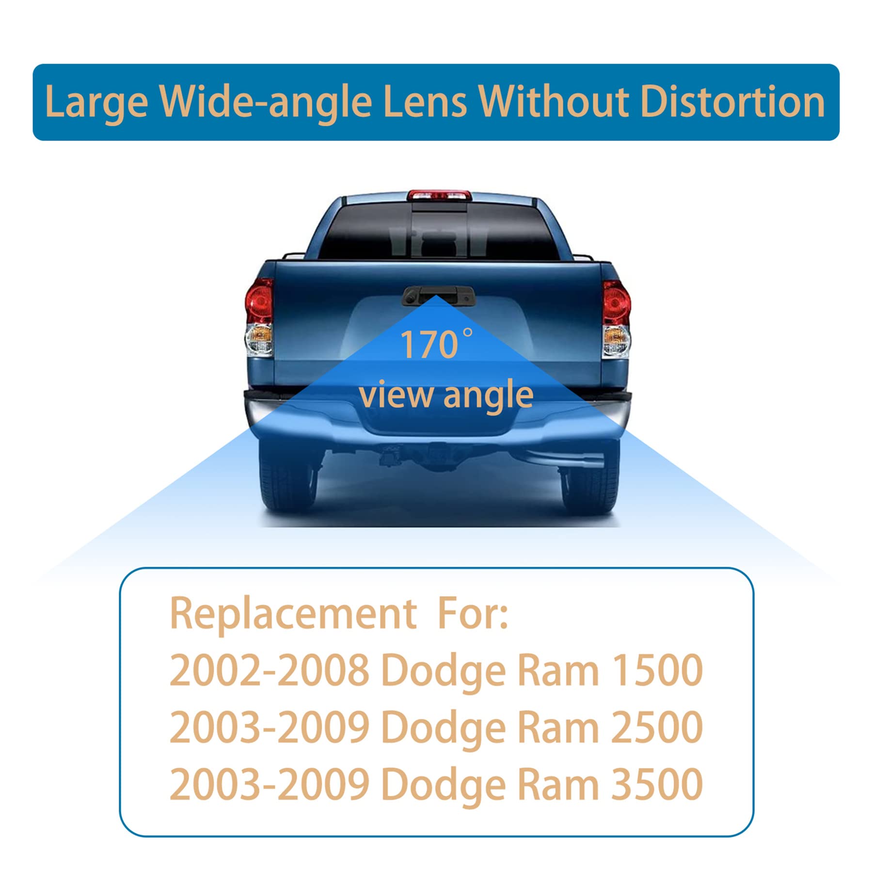 Tailgate Handle W/Camera, Compatible With 2002-2009 Dodge Ram 1500 2500 3500, 170 Viewing Angle, Backup Camera Kit, Rear View Ca