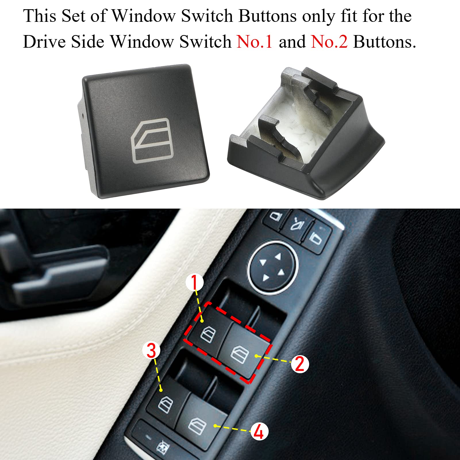 Jaronx 2Pcs Driver Window Switch Button Covers Compatible With Mercedes Benz, Power Window Switch Button Caps Button For C-Class