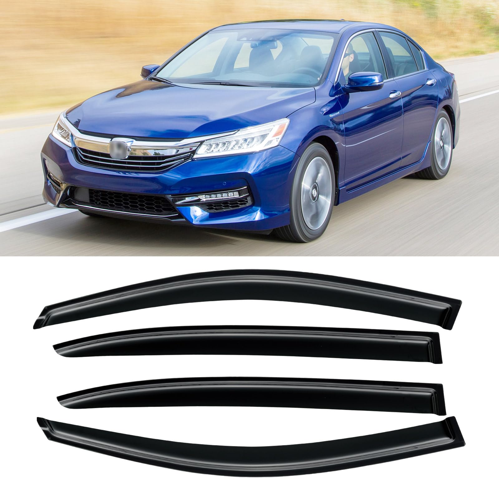 Window Rain Guards for 2008-2017 Honda Accord, Window Visor Guard Vent Wind Shade Deflector Rain Shield Protector Sun for 08-17 