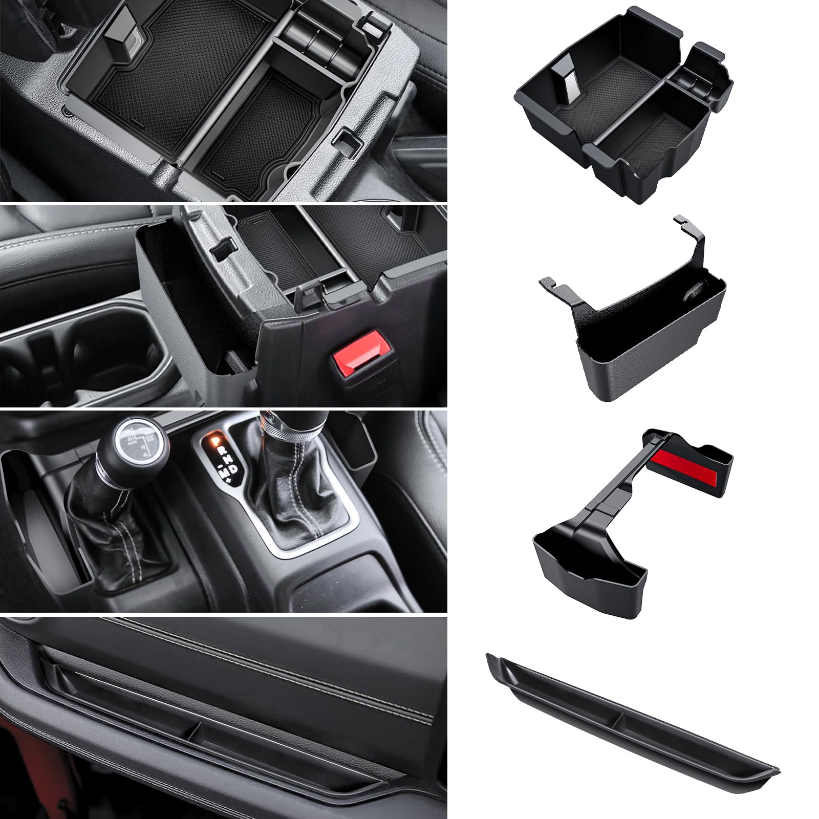 Eamplest 4Pcs Center Console Organizer For 2024 2025 Jeep Wrangler Jl Jlu 4Xe And Gladiator Jt Accessories Gear Shift Side Tray