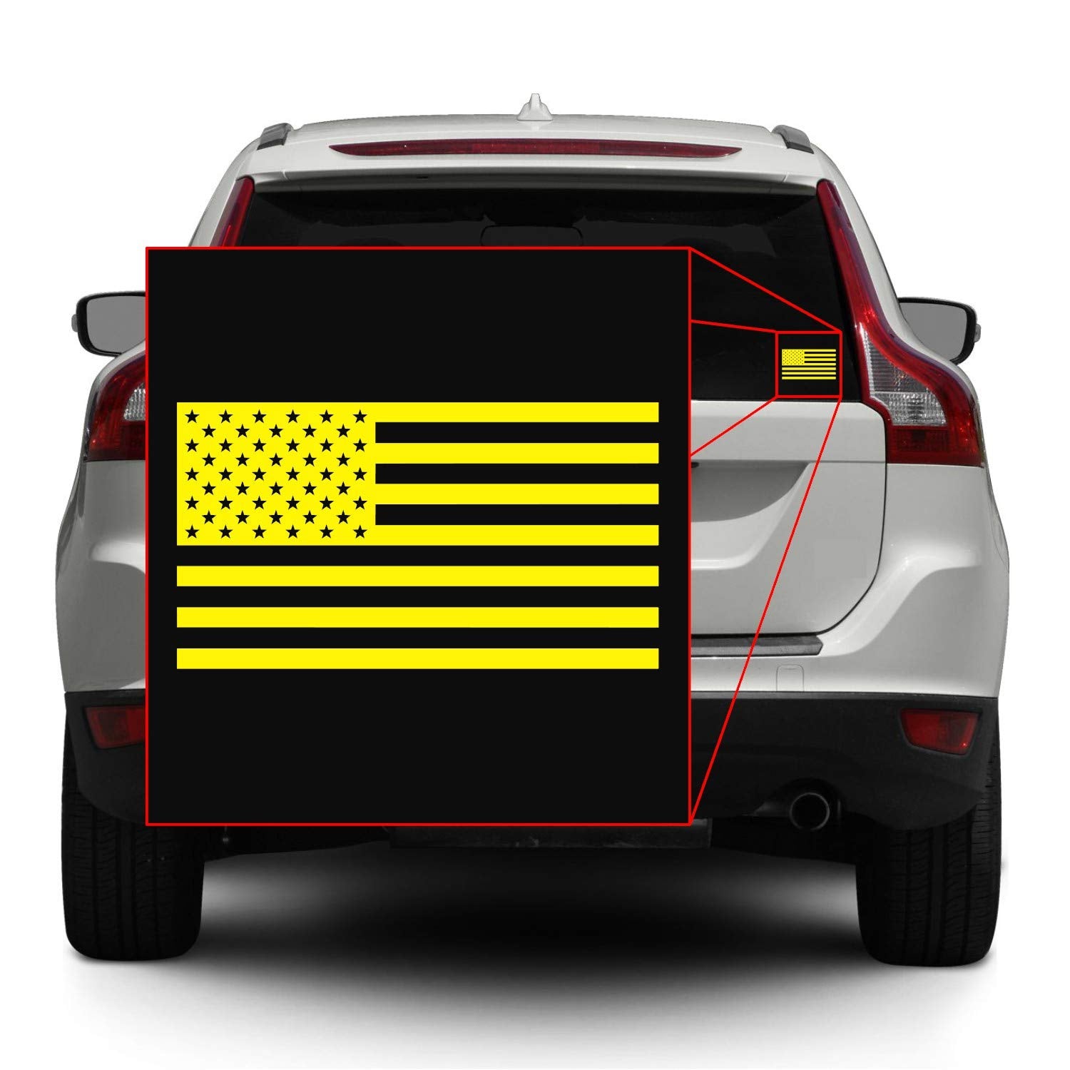 American Us Flag [Pick Color/Size] Vinyl Decal Sticker For Laptop/Car/Truck/Window/Bumper (5In X 2.8In, Matte Yellow)