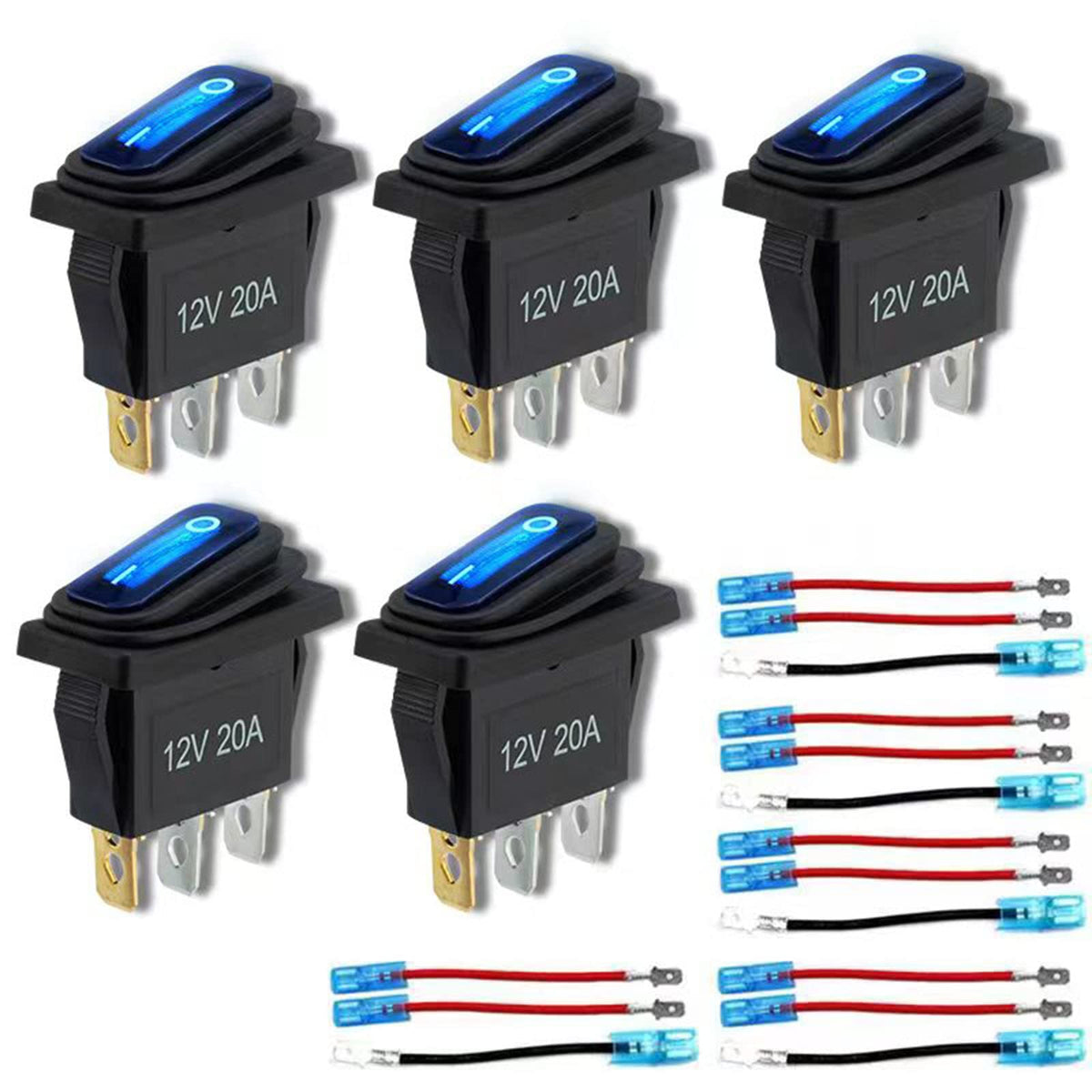 12v Rocker Switch Waterproof 5 PCS - 12 Volt Toggle Switch with 3 20cm Detachable Wires, SPST 3 Pin On Off Switches Snap-in Desi