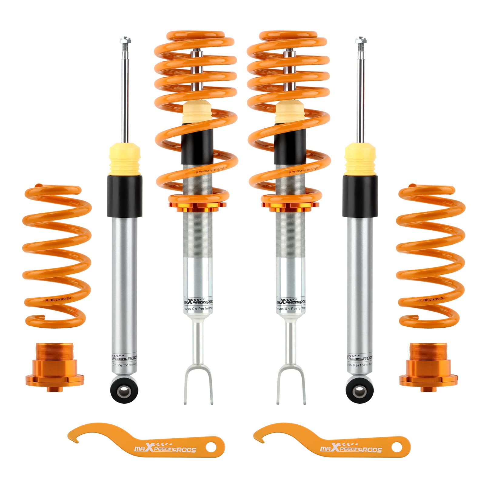 Maxpeedingrods Coilovers For Audi A4 2000-2009, Height Adjustable Coilovers Suspension Kit Struts, Preset Damping Shock Absorber Struts, Amortiguador Lowering Kit Gold