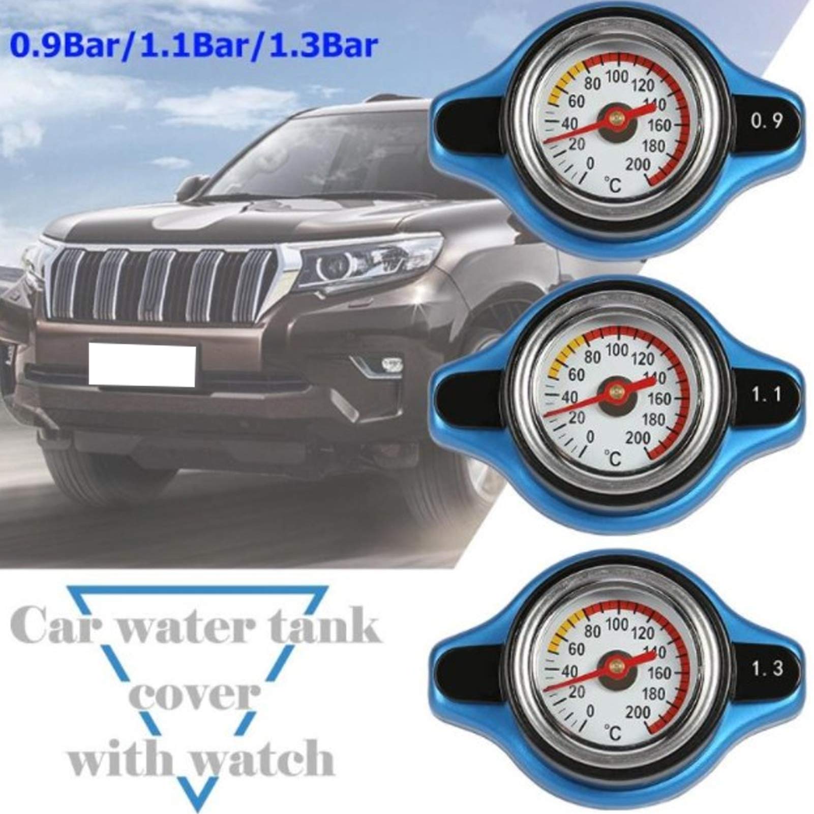 Aramox Car Radiator Cover, Universal Thermostatic Radiator Water Cover Leakproof W/Temperature Gauge(Small Head 1.1Bar)