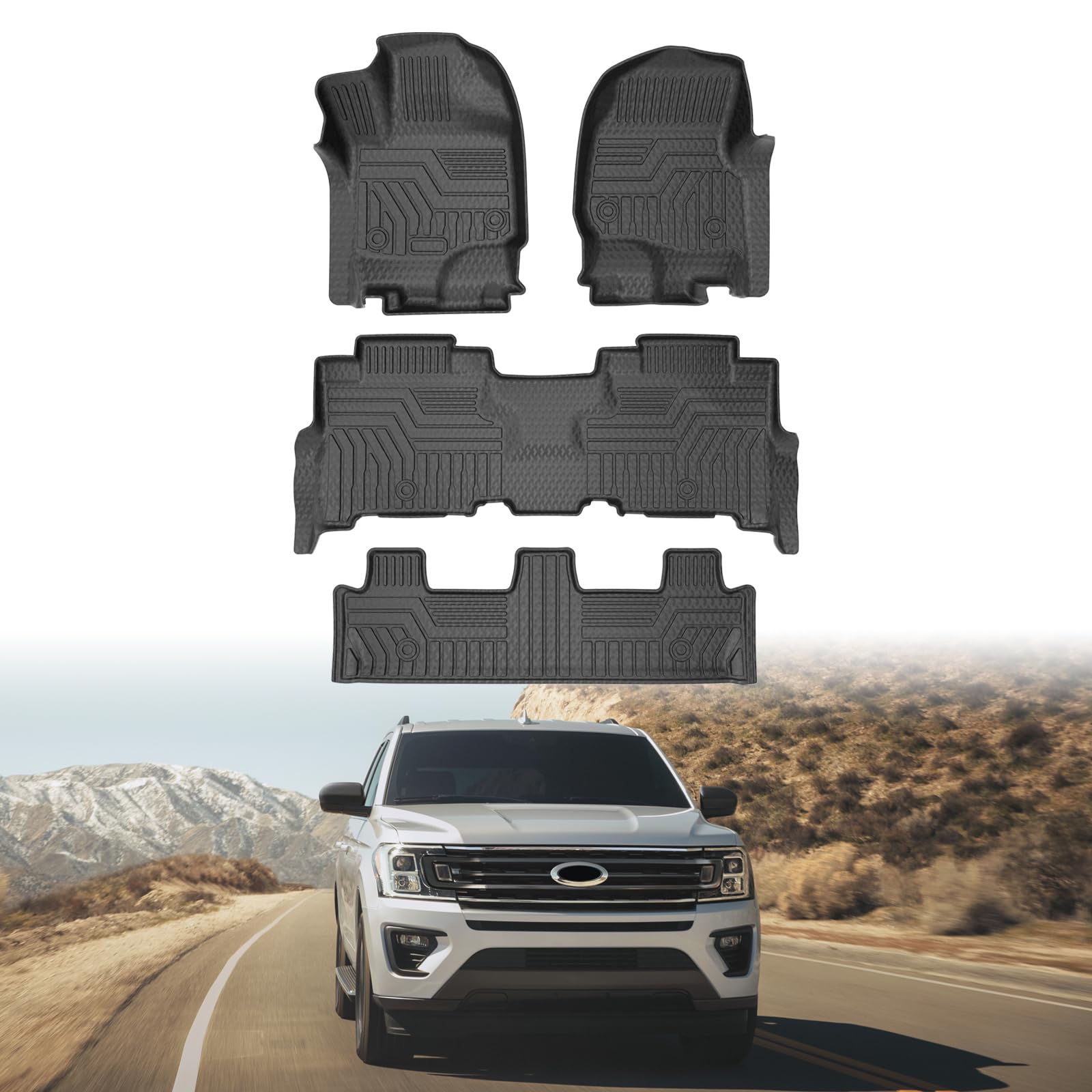Mixsuper Floor Mats for Ford Expedition/Lincoln Navigator 2018-2024, Only for 8 Seater, Including Max and L, Fit with 2nd Row Be