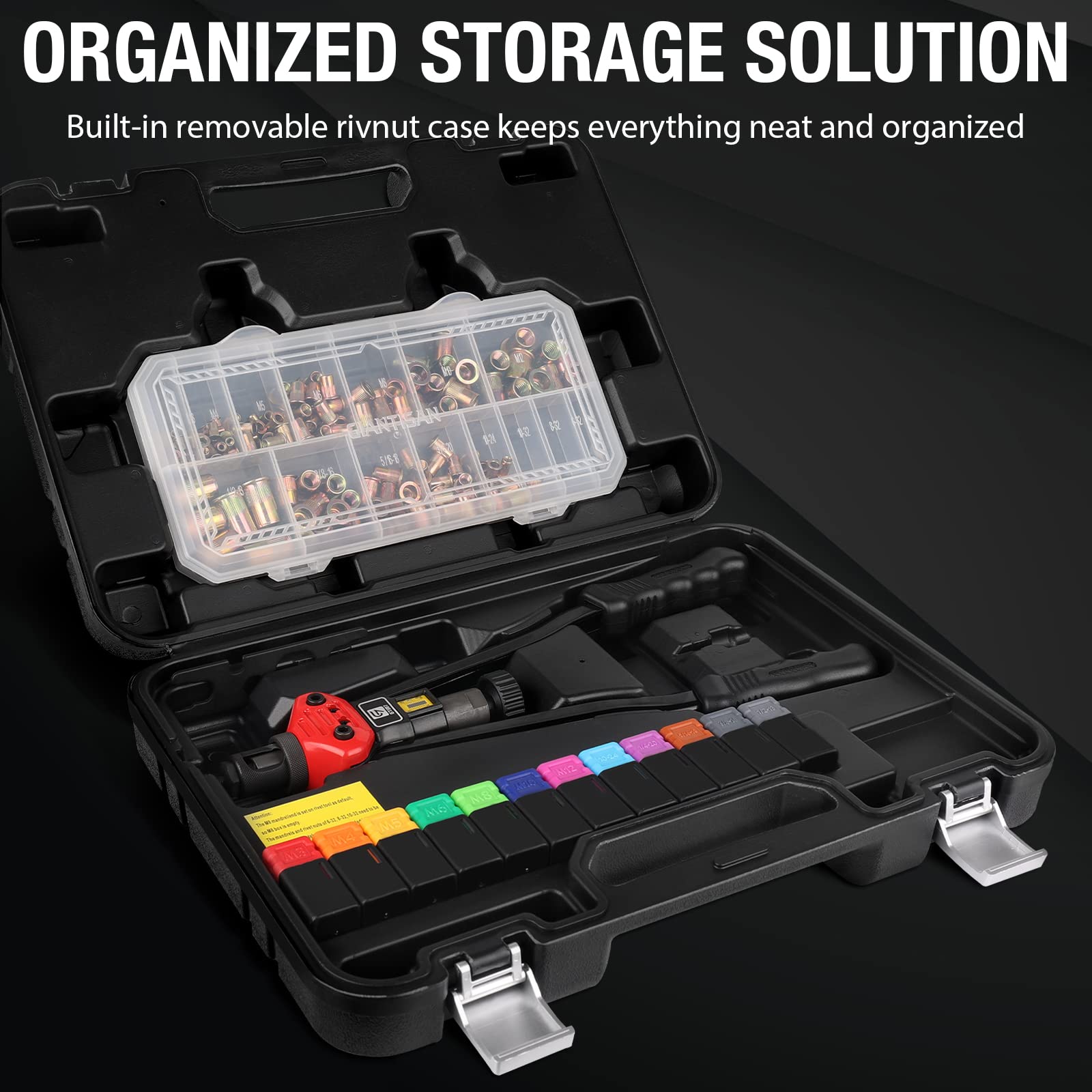 Rivet Nut Tool, Giantisan 16-Inch Rivnut Tool Kit With 12 Metric And Sae Mandrels, 176Pcs Rivet Nut Assortment Kit, And Rugged C