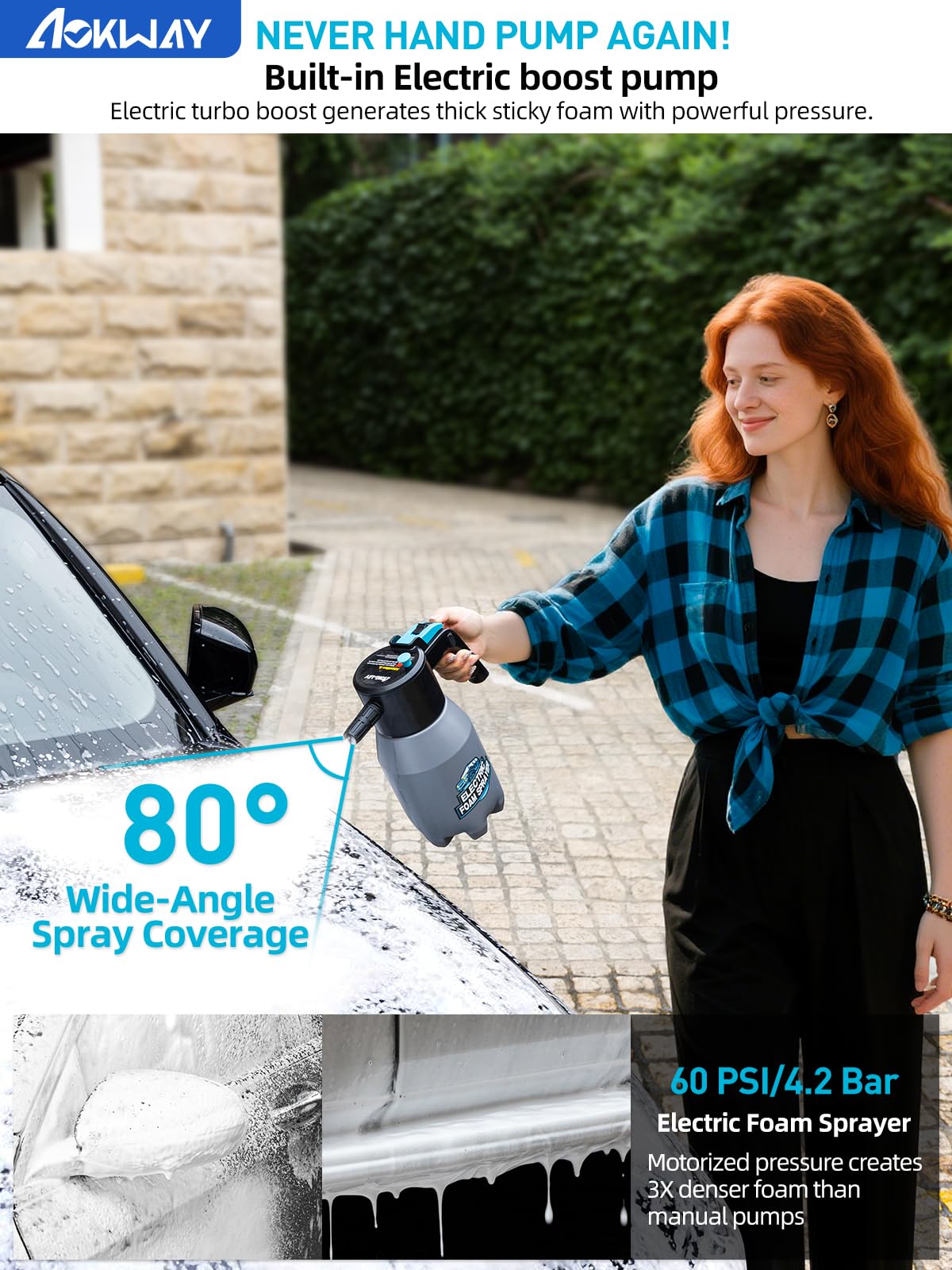 aokway Foam Sprayer Car Wash, Electric Foam Sprayer, Car Soap Foam Pump Sprayer for Cleaning Detailing Portable Cordless Handhel