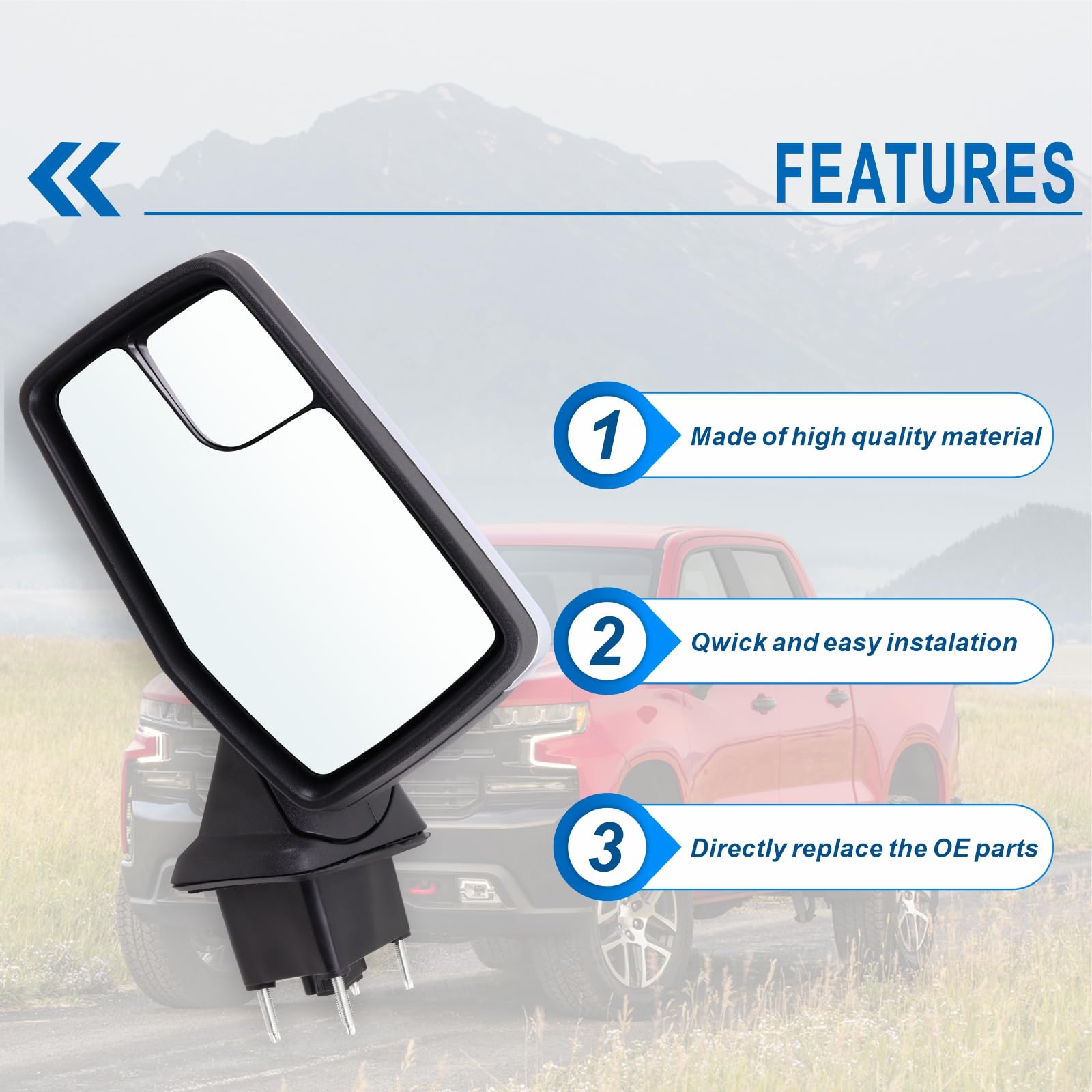 Lqito Left Driver Side Mirror Compatible With 2019-2025 Chevy Silverado 1500 With Power Glass Manual Folding Non-Heated Chrome R