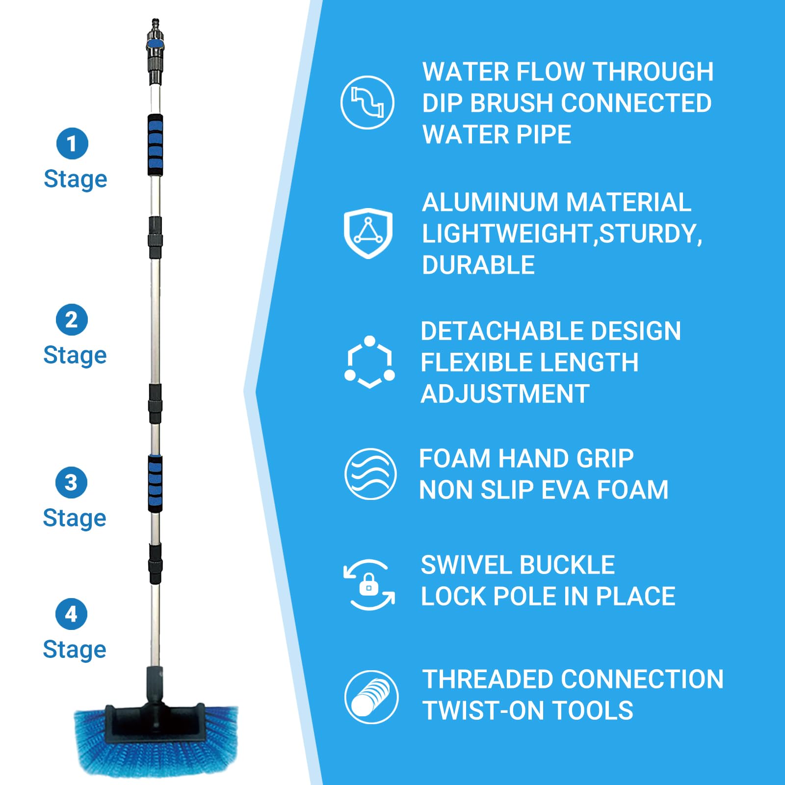 72'' Car Wash Brush With Long Handle, On/Off Switch For Car Rv Truck Boat Washing Brush, Complete Cleaning Kit With Car Wash Mop