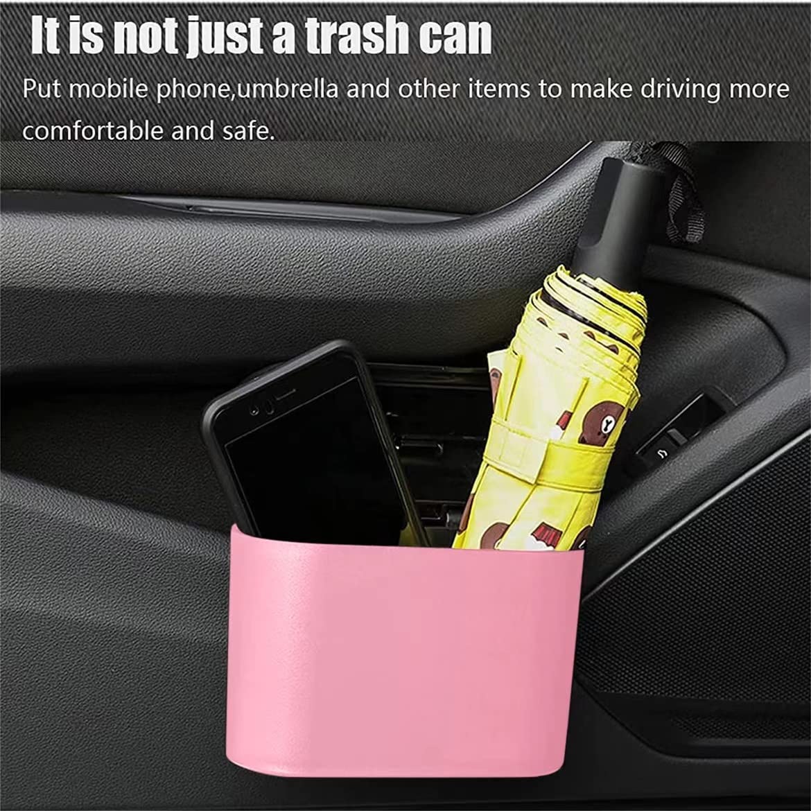 Tulsondai Car Trash Can, Mini Trunk Push Hanging Portable Car Bin With Automatic Hook And Disposable Trash Bag For Car, Home, Office. (Car Trash Can Pink)