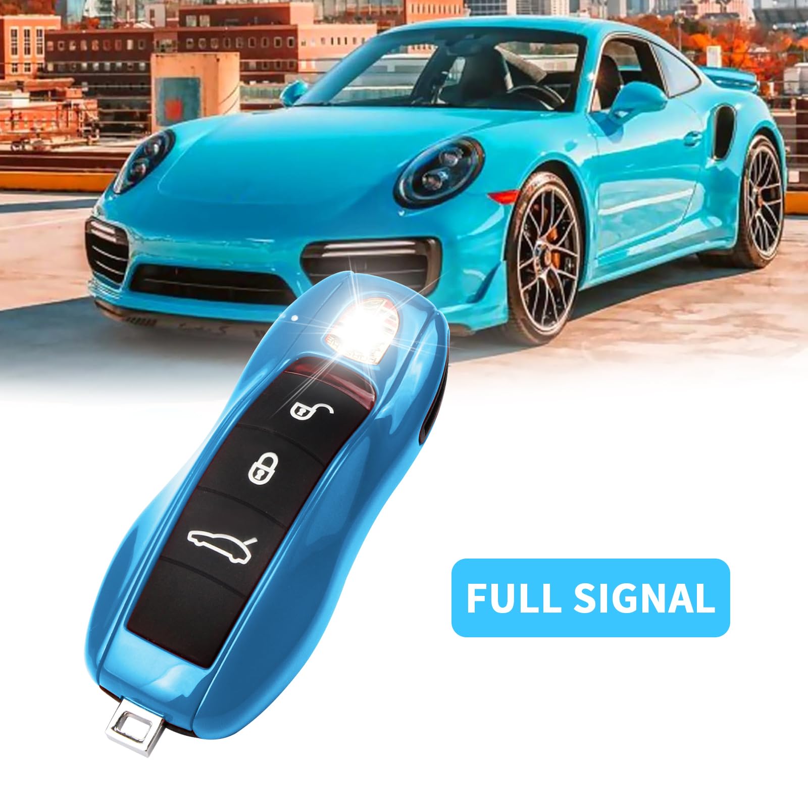 Qbuc For Porsche Key Fob Cover,3-Piece Painted Key Shell Compatible With Porsche Cayenne Panamera Macan 911 Boxter Cayman (Blue)
