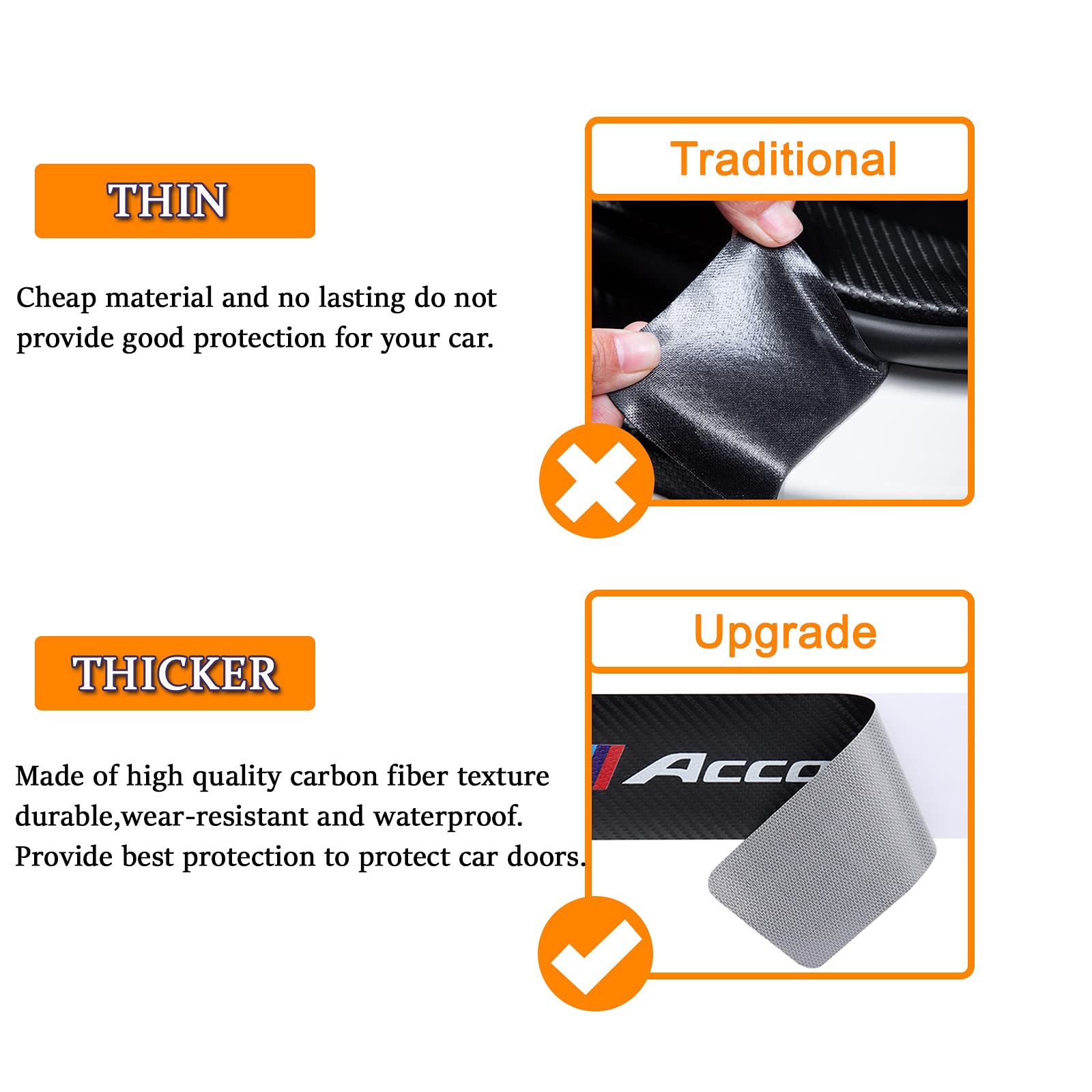 Cotree 4Pcs Carbon Fiber Textured Leather Car Door Sill Protector Compatible With Accord, Car Door Threshold Protector, Car Door