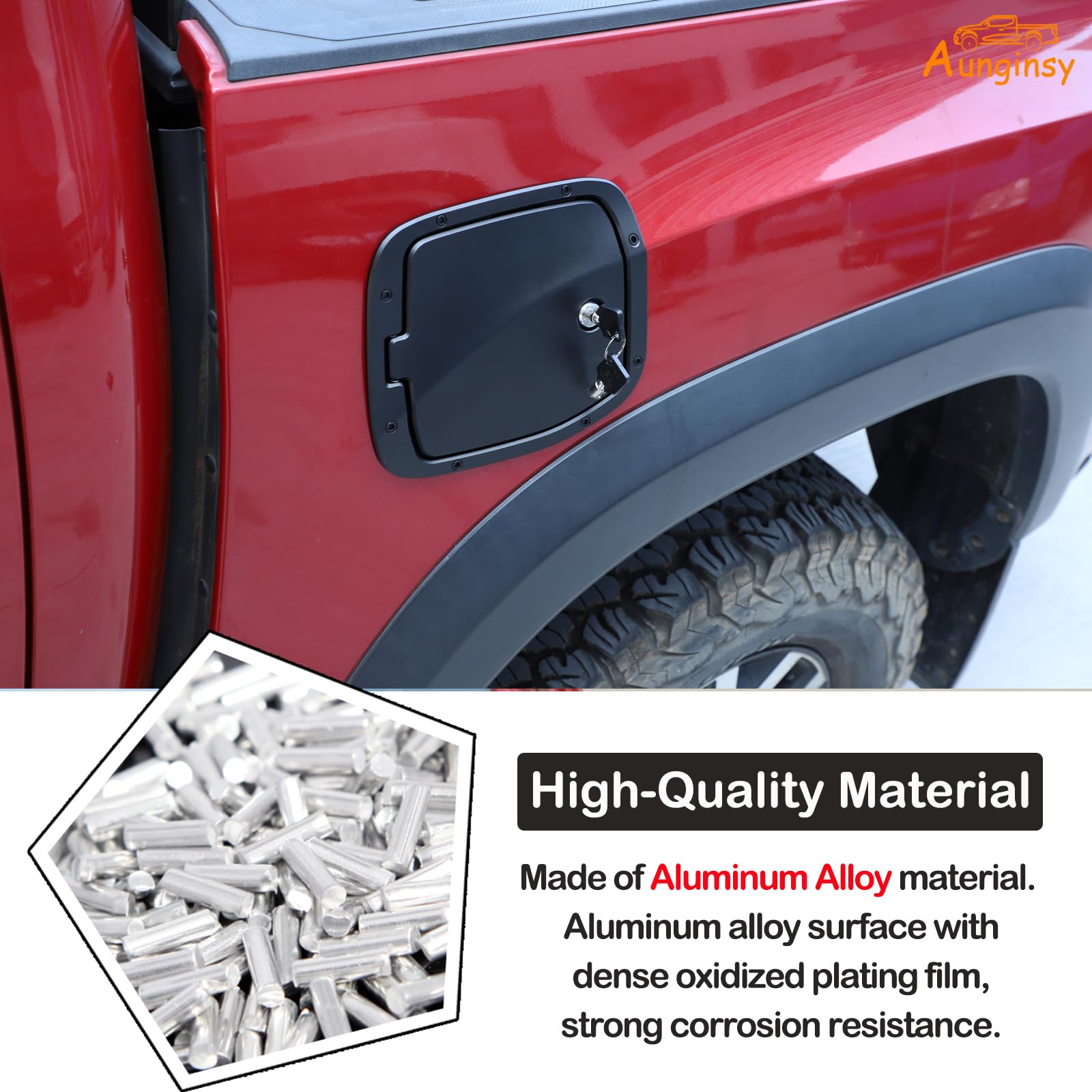 Aunginsy Car Fuel Tank Cap Replacement Anti-Theft Lock Cap Fit Toyot@A Tacoma 2016-2023 Truck Door Locking Gas Cap Tank Cover Fuel Filler Door Protector With Lock Trim Cover Decoration Kit Accessories