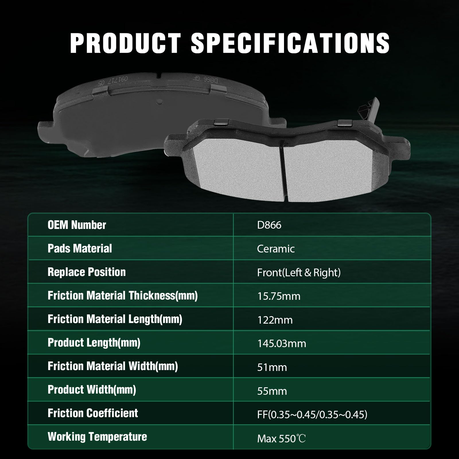 Automuto 4Pcs Front Ceramic Disc Brake Pads Set D866 For Chrysler 200 Sebring For Dodge Avenger Caliber Stratus For Jeep Compass